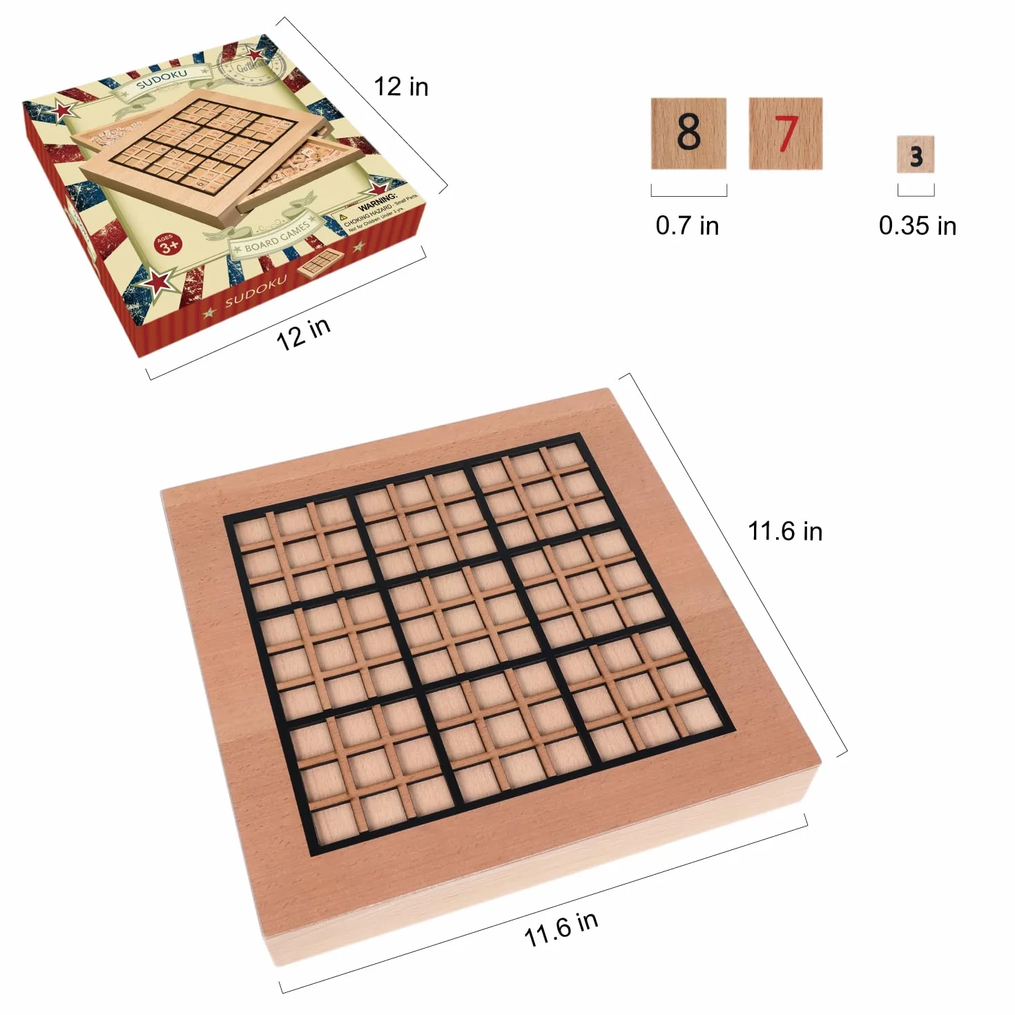 Juego de Sudoku de Madera con 90 Fichas de Números Grandes y 2 Cajones