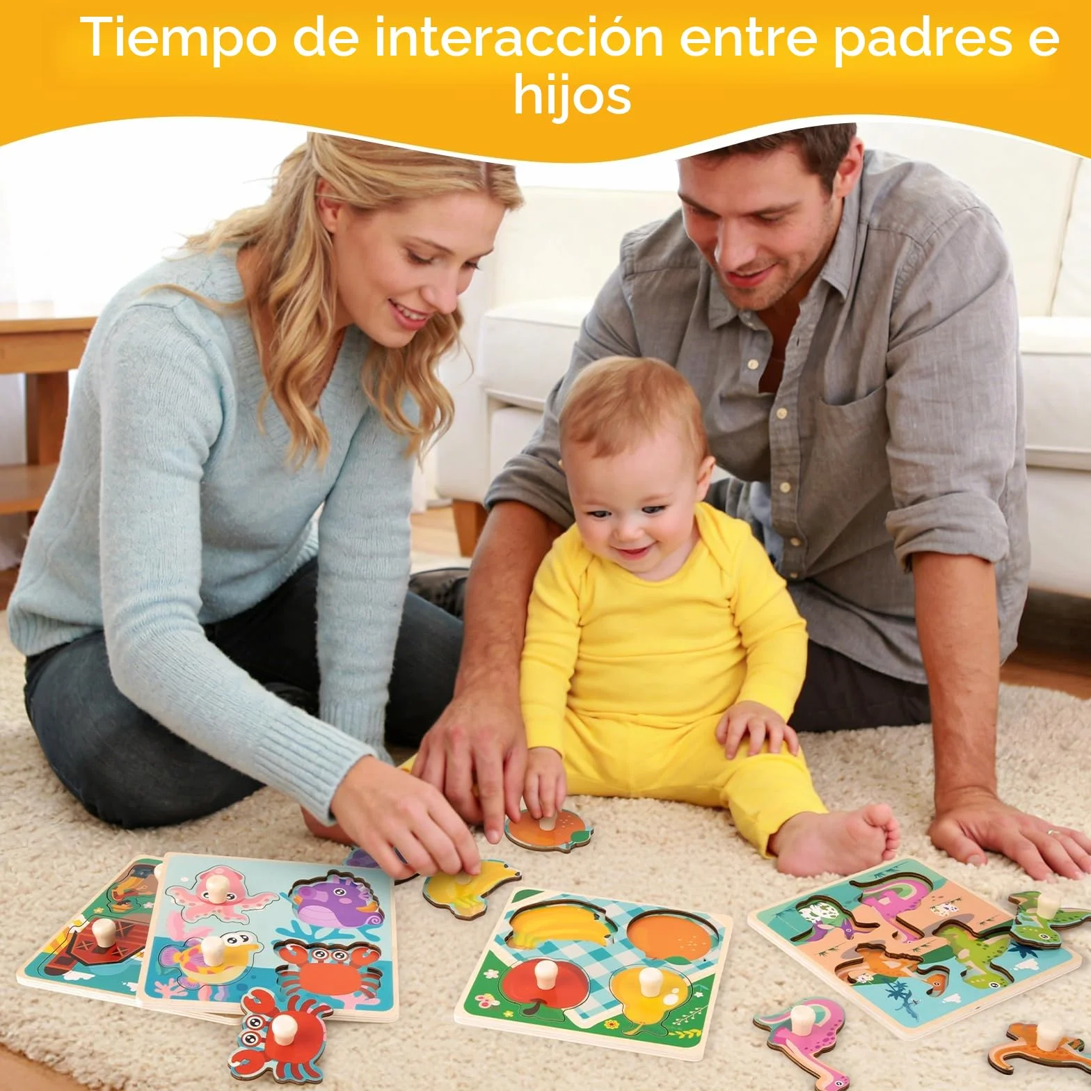 Puzzle Madera 1 2 Año 4Pcs Puzzles Infantiles de Madera con Mango Juguetes Montessori Bebe Rompecabezas Educativos