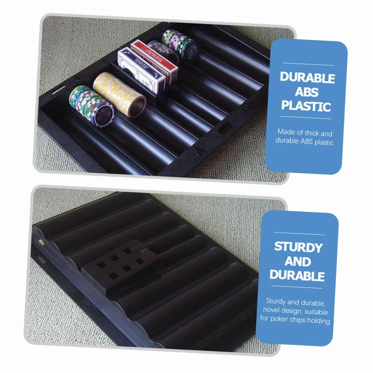 Bandeja para Fichas de Póquer y 2 Ranuras para de Plástico Negro Capacidad para 350 Fichas y Almacenamiento Organizado Adecuado para Juegos de Mesa
