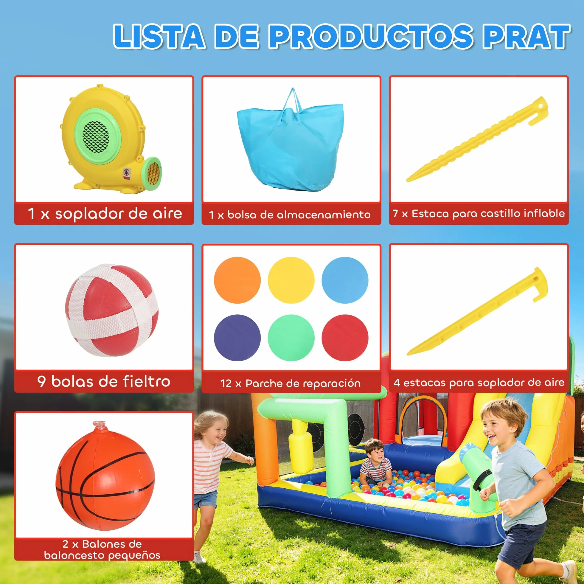 AIYAPLAY Castillo Hinchable Acuático con Soplador 550W 9 en 1 Castillo Hinchable Niños con Tobogán Zona de Salto Escalada 2 Piscinas Canasta Columna de Boxeo Dardos Exterior Interior 330x290x185 cm