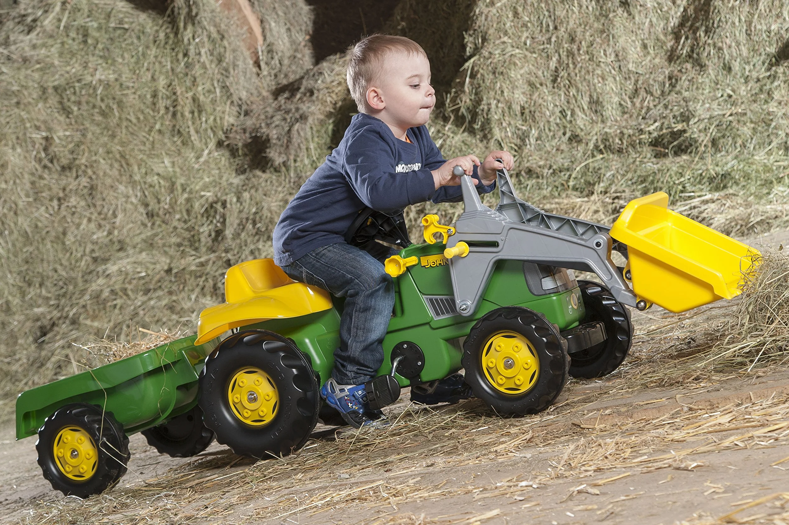 Rolly Toys 012190 - rollyKid John Deere (con remolque, dirección de palanca giratoria, edad 2,5 - 5 años, enganche trasero), verde