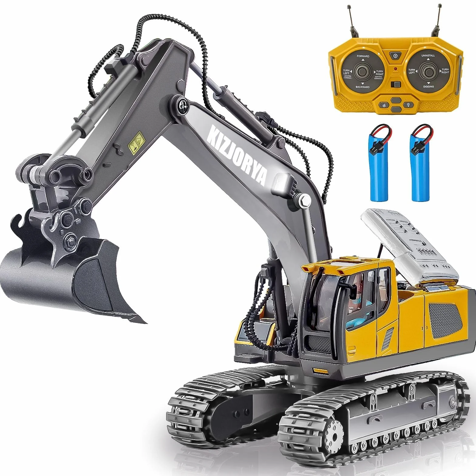 Excavadora Juguete Teledirigido, Excavadora Juguete para Niños de 6-12 años, RC Recargable, 11 Canales, Sonido y Luz, Pala de Metal, Regalo de Cumpleaños para Niños de 3 4 5 6 7 8 9 10+ años (2,4 GHz)