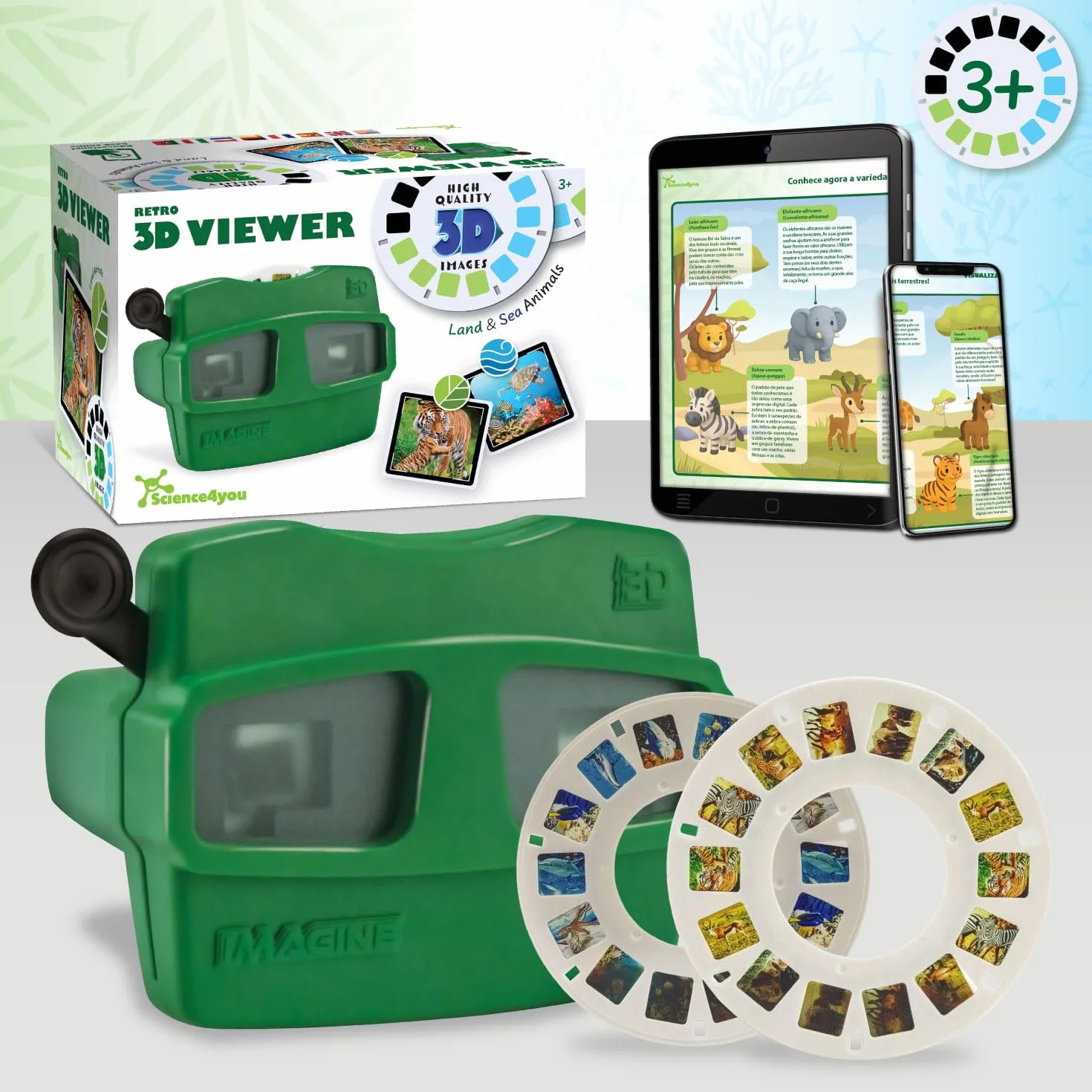 Science4you Retro 3D Viewer para Niños - Juguete Retro con Visor de Carretel e Imágenes 3D de Animales Terrestres y Marinos, Regalo de Animales para Niños y Niñas