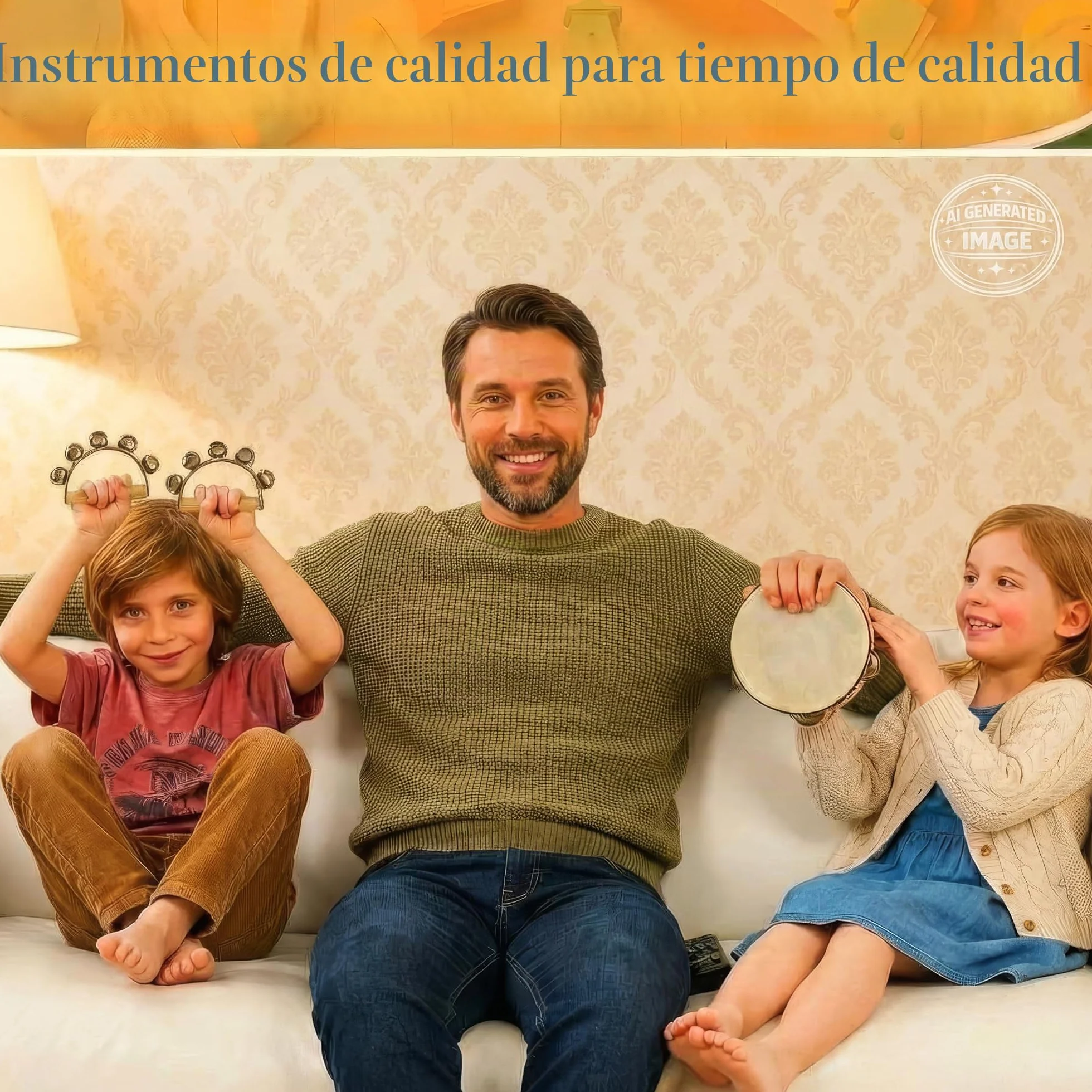 Set de Instrumentos Musicales de Madera Stoie’s para Niños de 1-9 Años – Tambor, Flauta, Maracas, Campanitas, Castañuelas, Pandereta, Juguete Montessori Educativo, Seguro, con Bolsa de Algodón
