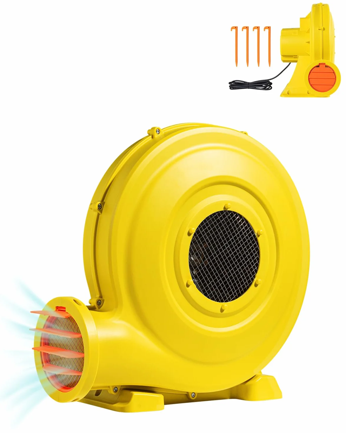 VEVOR Soplador de Aire para Castillos Inflables, 870 W y 950 W, 1,3 HP, Bomba Comercial, Ventilador Eléctrico 3300 RPM, Castillos Inflables, Toboganes de Agua, Amarillo, 420 x 240 x 420 mm