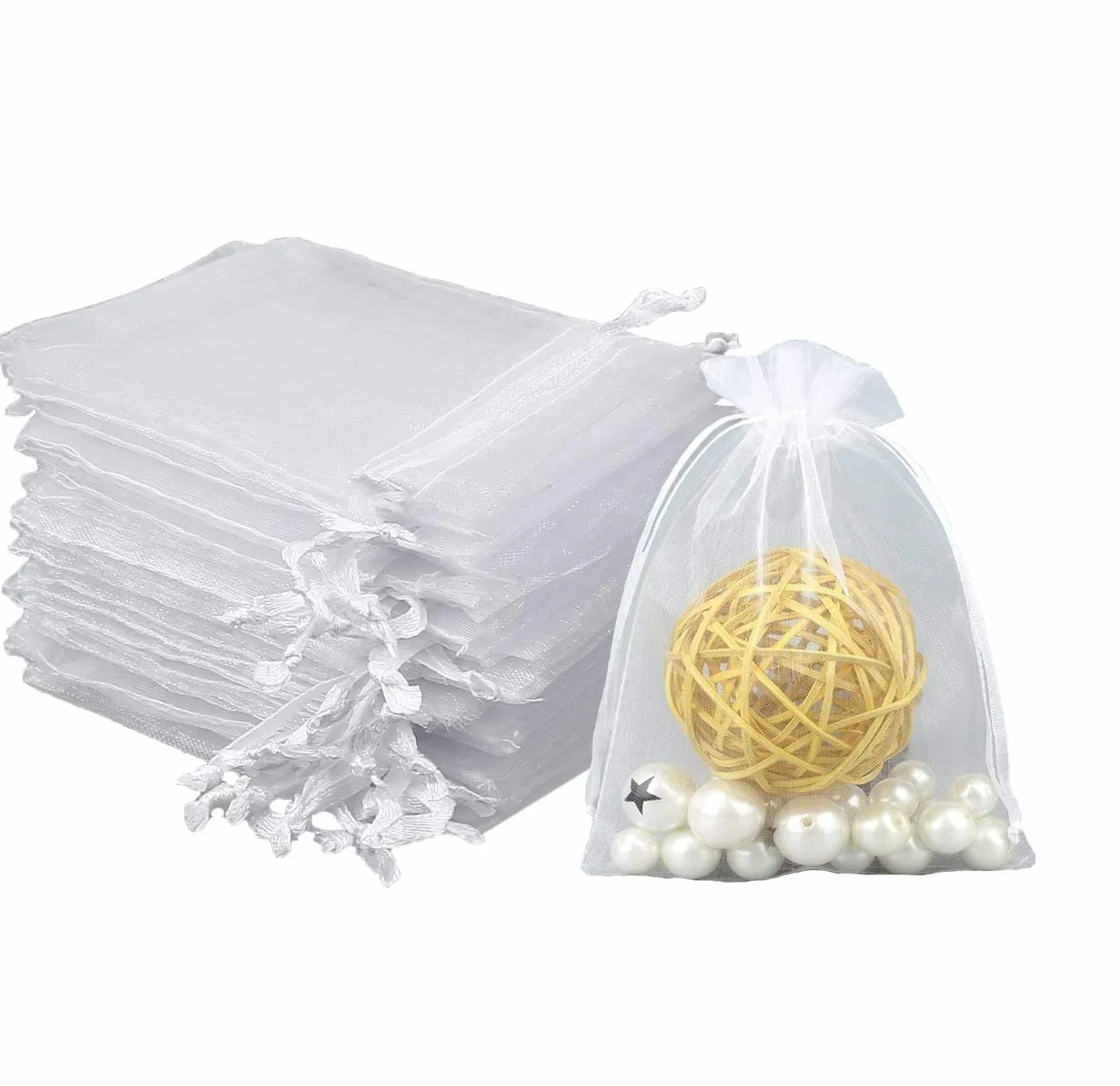100 bolsas de organza blancas de 9 x 12 cm, bolsas de regalo, joyas para bodas, fiestas, festivales, fiestas y bodas, cordón de satén