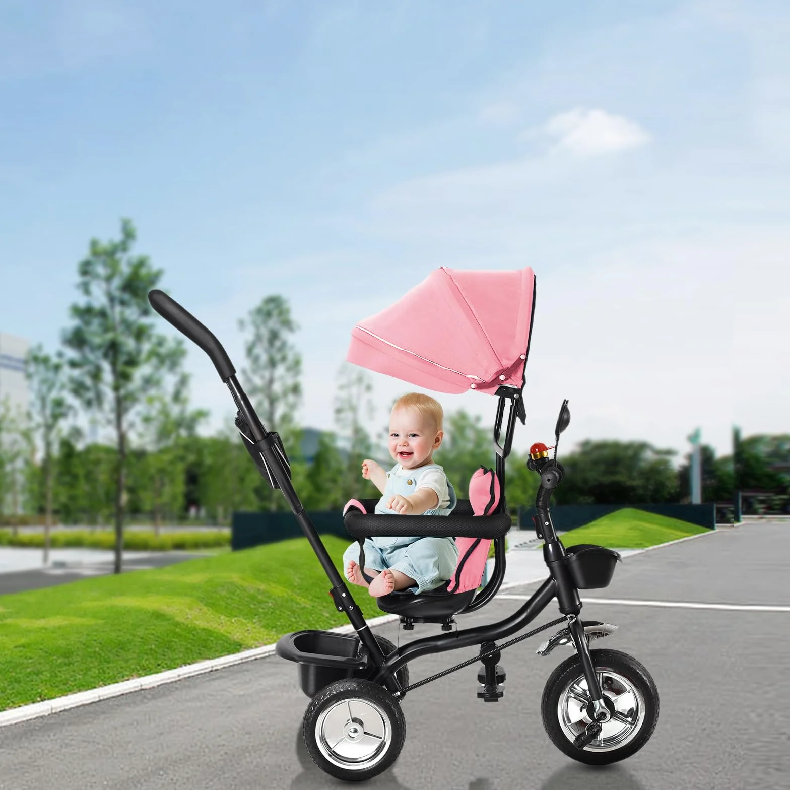Pusieta Triciclo con pedales 4 en 1, Triciclo evolutivo para bebé, Trike Bebé, Bicicleta con asiento para niños evolutiva, Bicicleta para niños de 5 años, Desde 9 meses, Compacto, (b) 4 en 1 (Rosa)