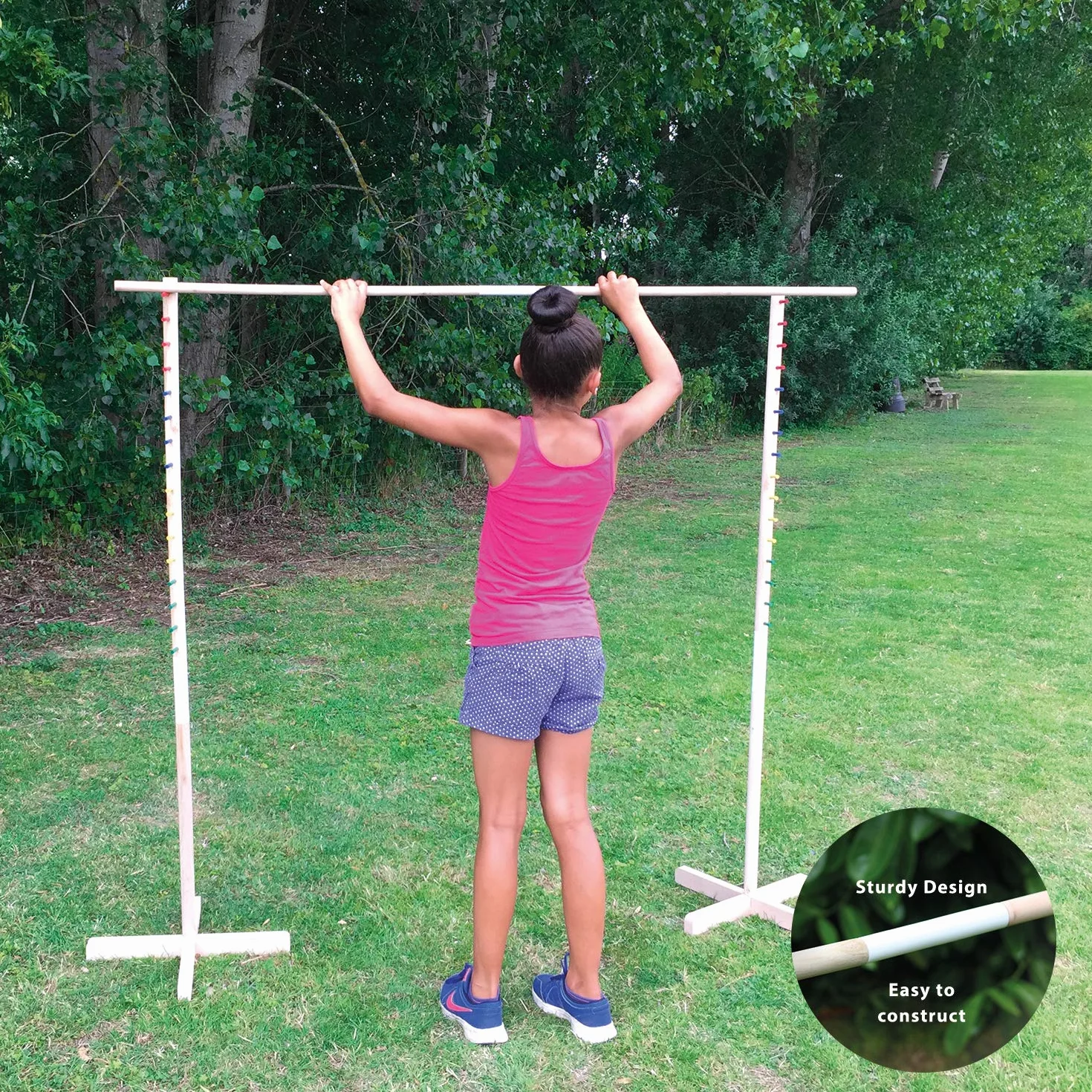 Garden Games Juego Limbo de Madera en una Bolsa- Limbo de Madera - Nuevo diseño más Fuerte con Clavijas más Bajas para Todas Las Edades