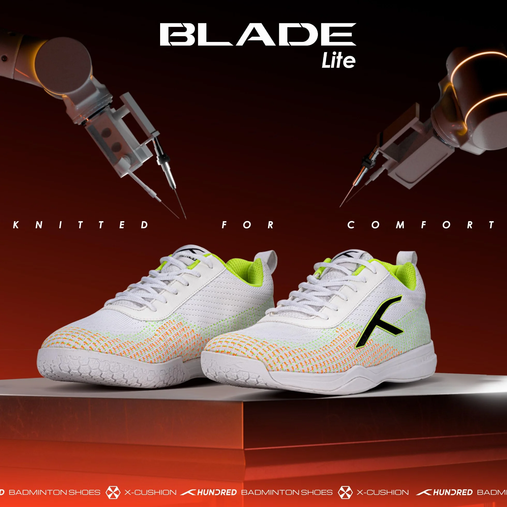 HUNDRED Blade Lite Non Marking Badminton Shoes Unisex Knitted Upper Rubber Sole