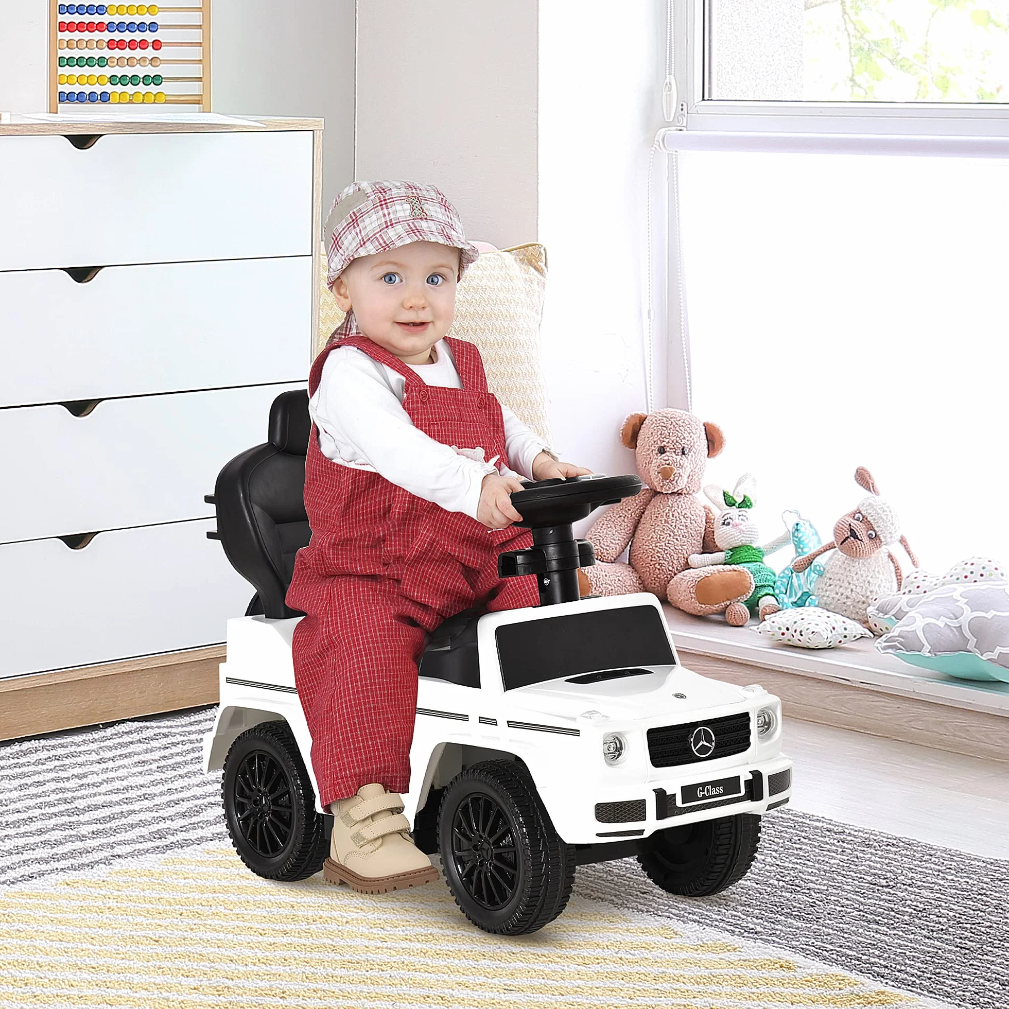HOMCOM Correpasillos para Niños con Licencia Mercedes G350 Coche Correpasillos para Niños de 1-3 Años con Bocina Capota Extraíble y Barandilla Carga 25 kg 85,5x40,5x95 cm Blanco