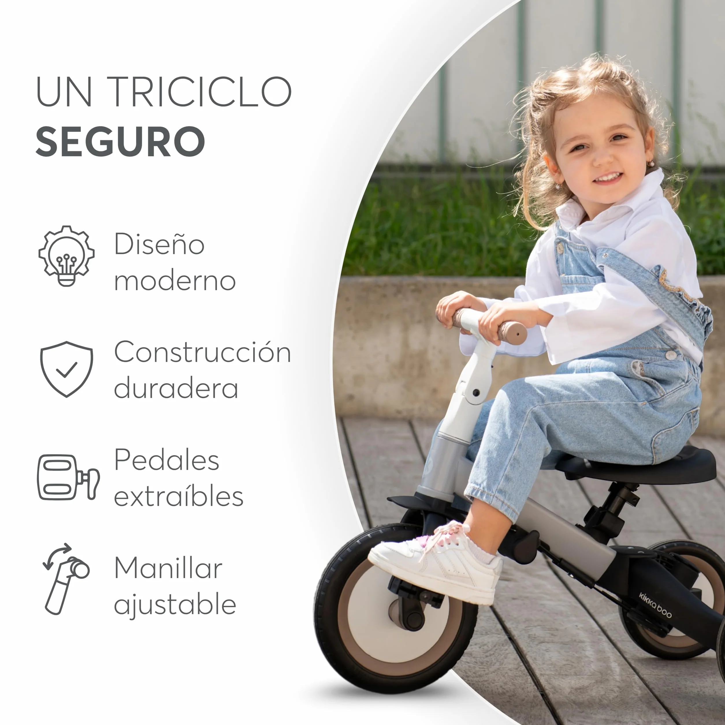 KikkaBoo FLIP, Triciclo Evolutivo de Bebé 5 en 1, Bicicleta con o sin Pedales, Ajustable y Transformable, Verde Militar, Desde 1 Año Hasta 5 Años
