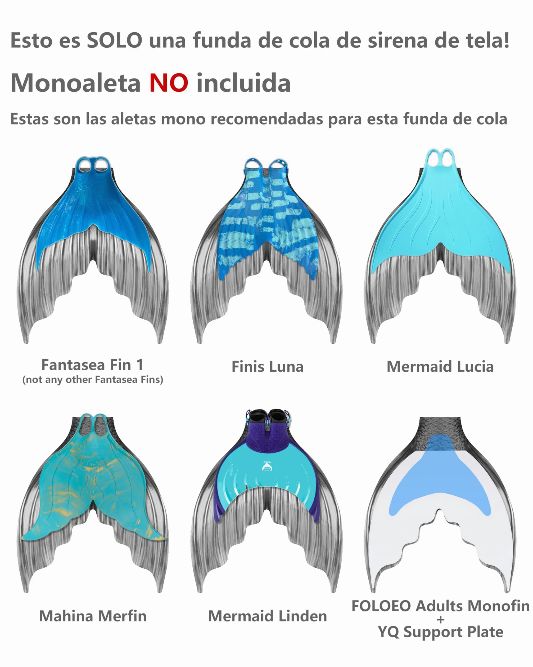 Cola de Sirena para Adultos y Mujeres para Nadar (Sin Monoaleta)