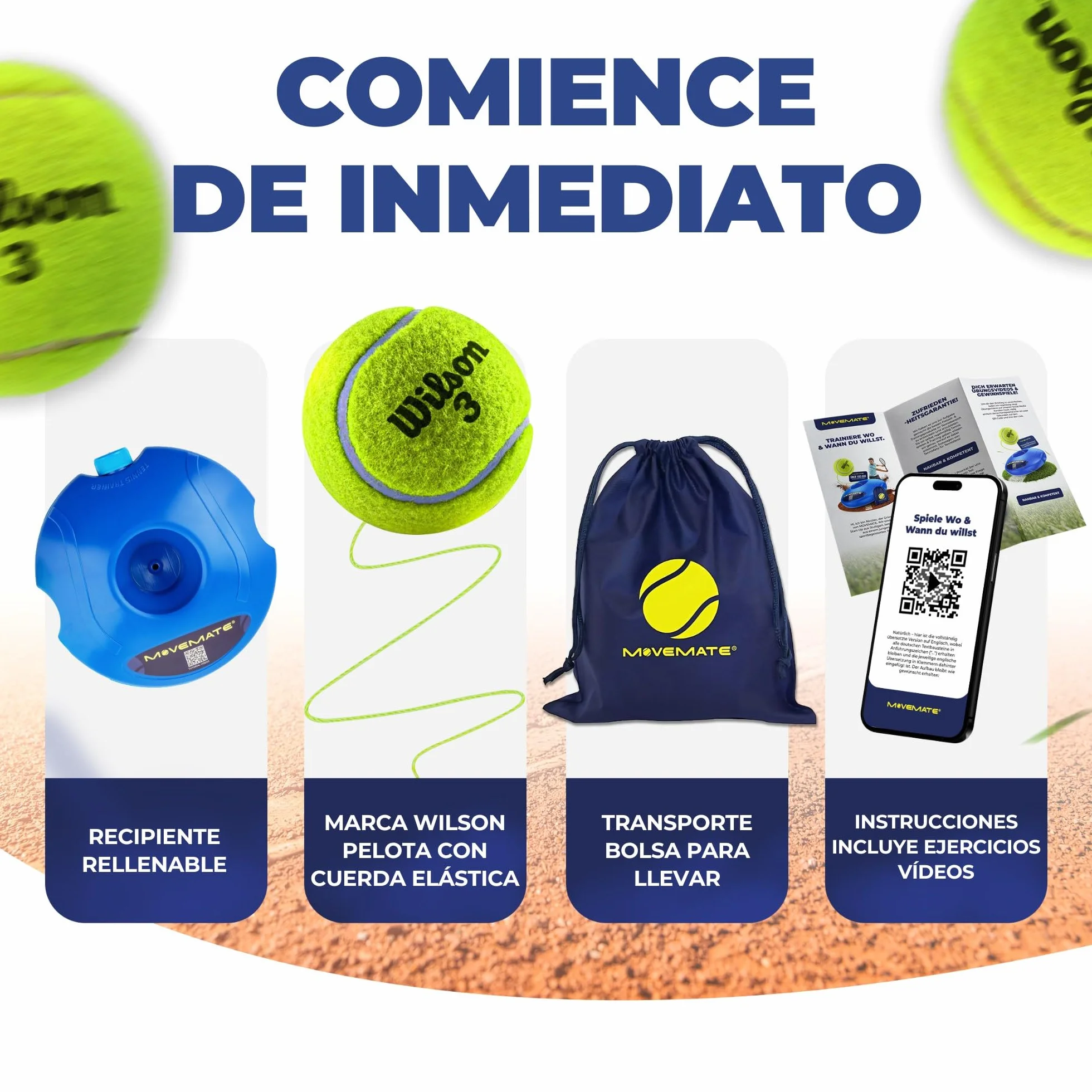 MOVEMATE Dispositivo de Entrenamiento de Pádel/Tenis con Pelota Wilson® | Equipamiento Deportivo para Exteriores