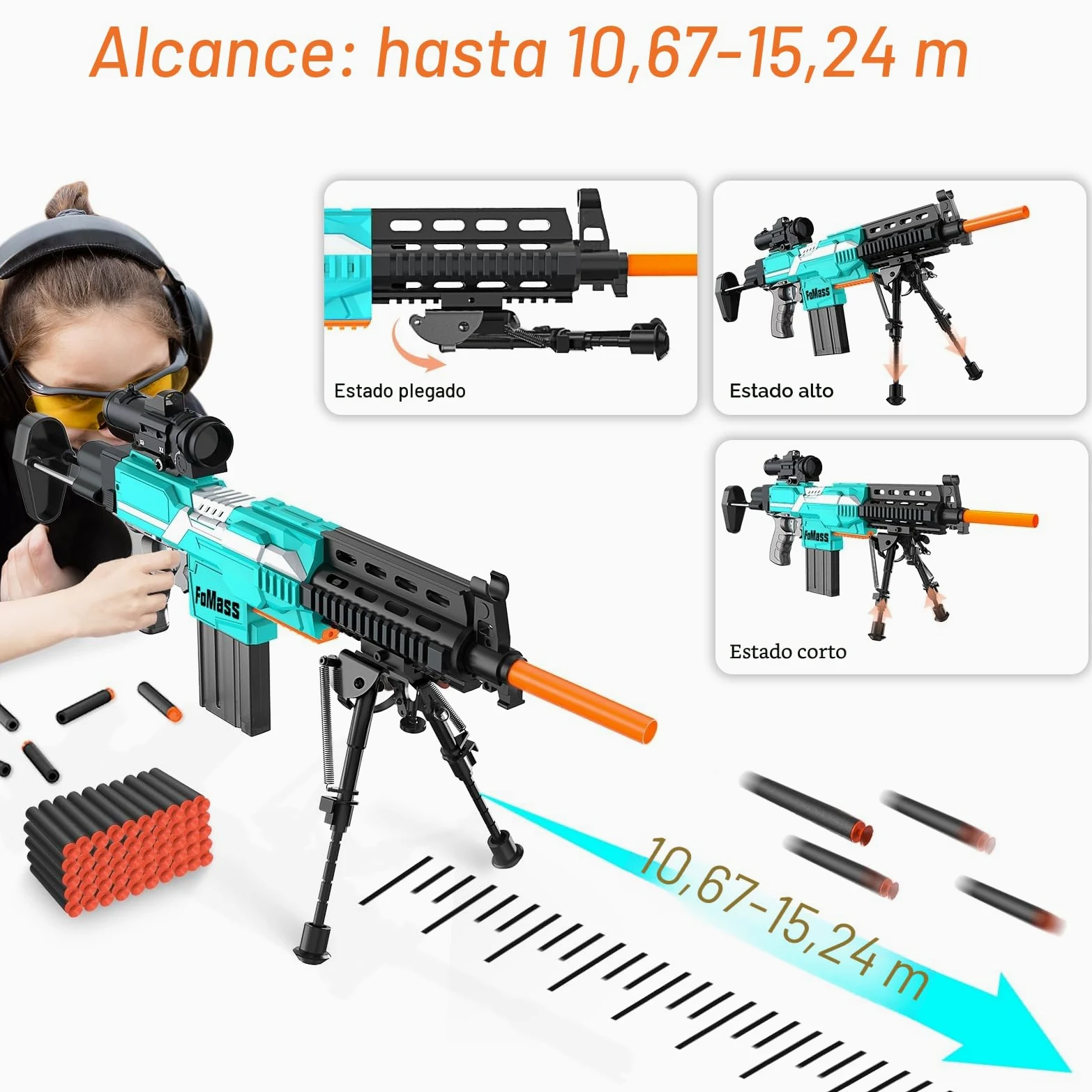 Pistola de Juguete eléctrica para niños, 3 Modos, 50 pies, 2 revistas, 100 Dardos, Recargable, 6 años en adelante, niños