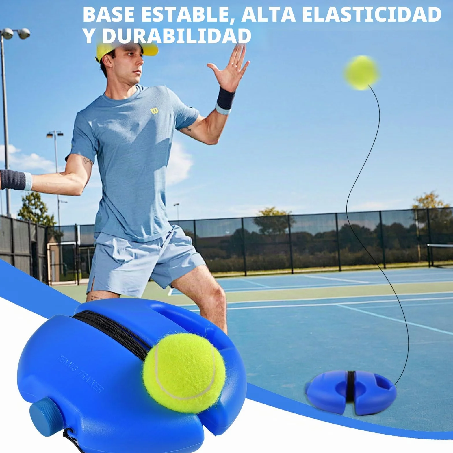 Funmo Juego de entrenador de tenis, tabla de base con 2 pelotas de rebote, banda de goma