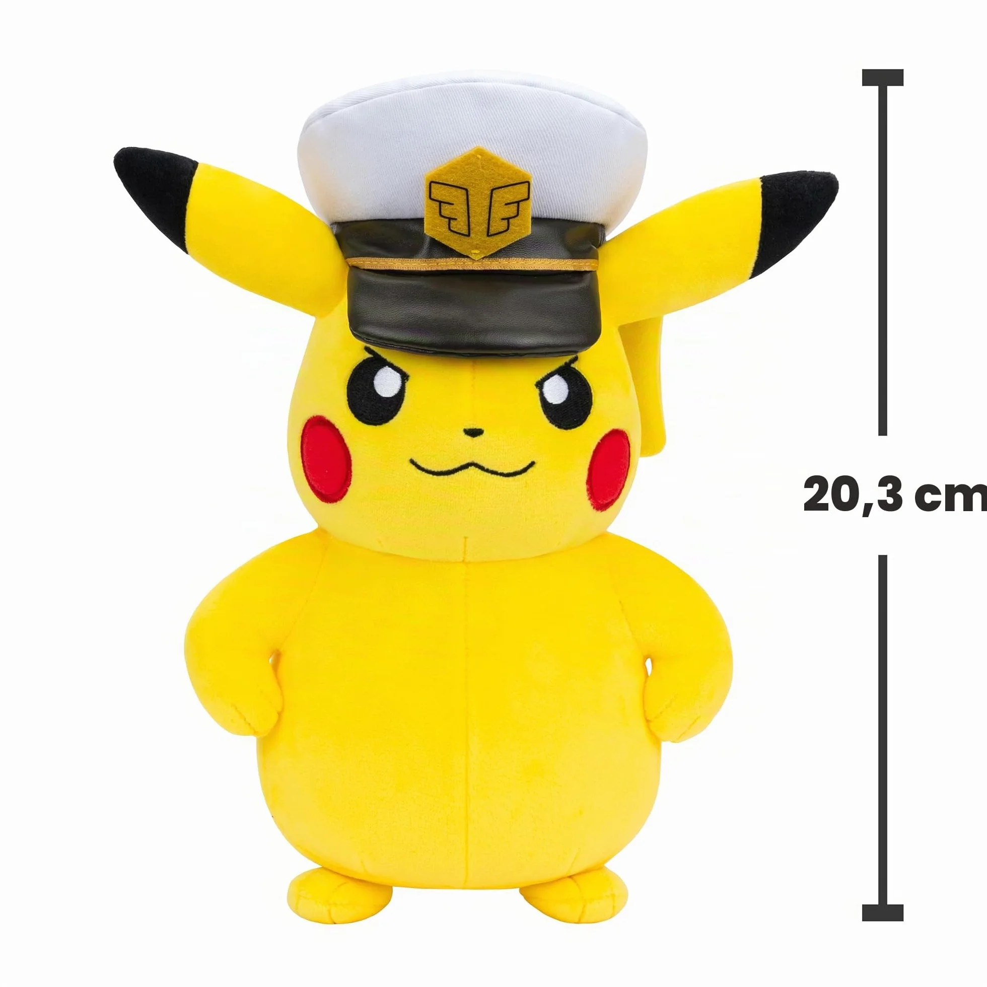 Pokémon Peluche Captain Pikachu Peluche Suave de 20 cm con Sombrero de capitán y Detalles auténticos