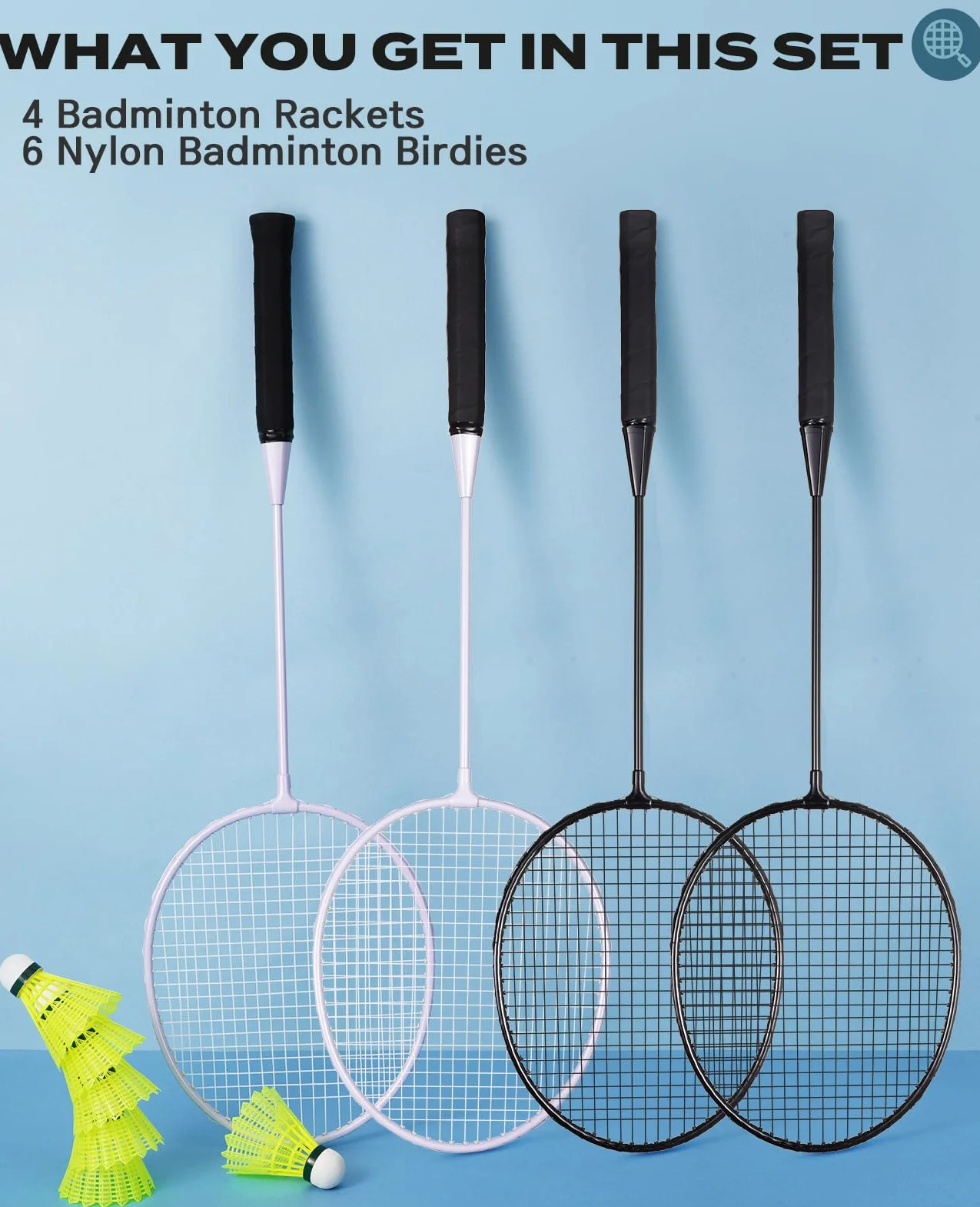 AboveGenius Juego de 4 raquetas de bádminton al aire libre con volantes de nailon para principiantes