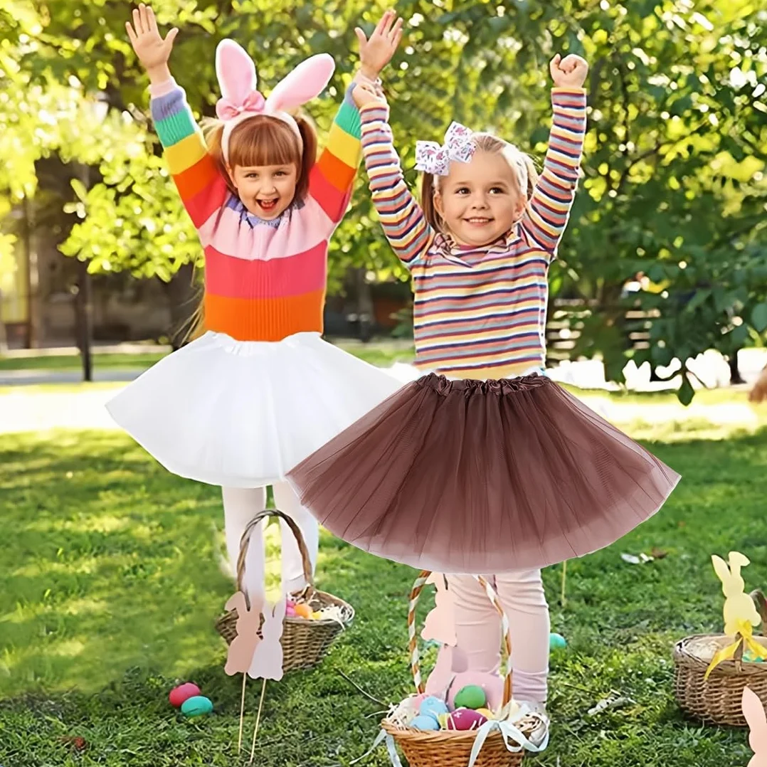 Faldas Totem de Tul Corto Elástico para Niñas Tutú Falda de Tul Fiesta (Marrón Claro, 3 Capas)