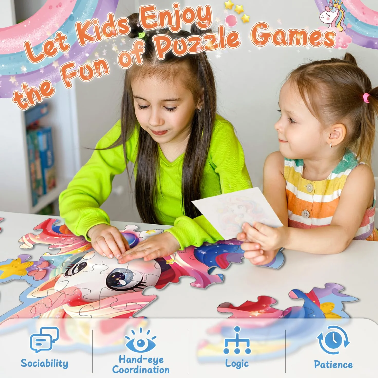 Kiztoys Puzzle de suelo de unicornio para niñas - Regalos de unicornio para niños 3 4 5 6 7 8 años 45 piezas grandes bonitos rompecabezas rosa juguete a partir de 3 – 8 años