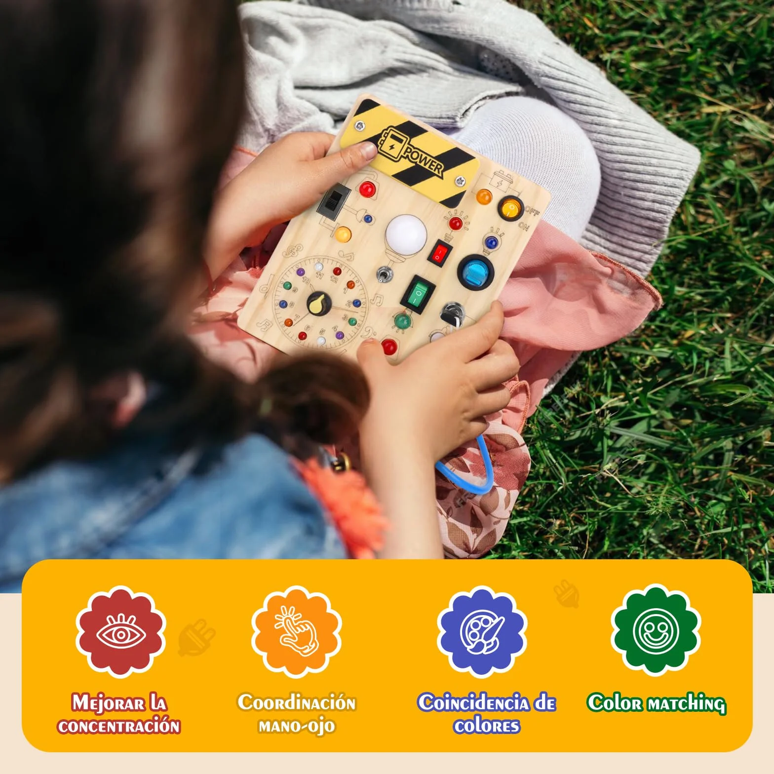 Hoarosall Busy Board Juguetes Montessori 1 años Tablero de Actividades Juguete Sensoriales de Madera con 10 interruptores y 23 Luces LED Educativo Motricidad Fina para Niños 1 2 3 Años, Niños y Niñas