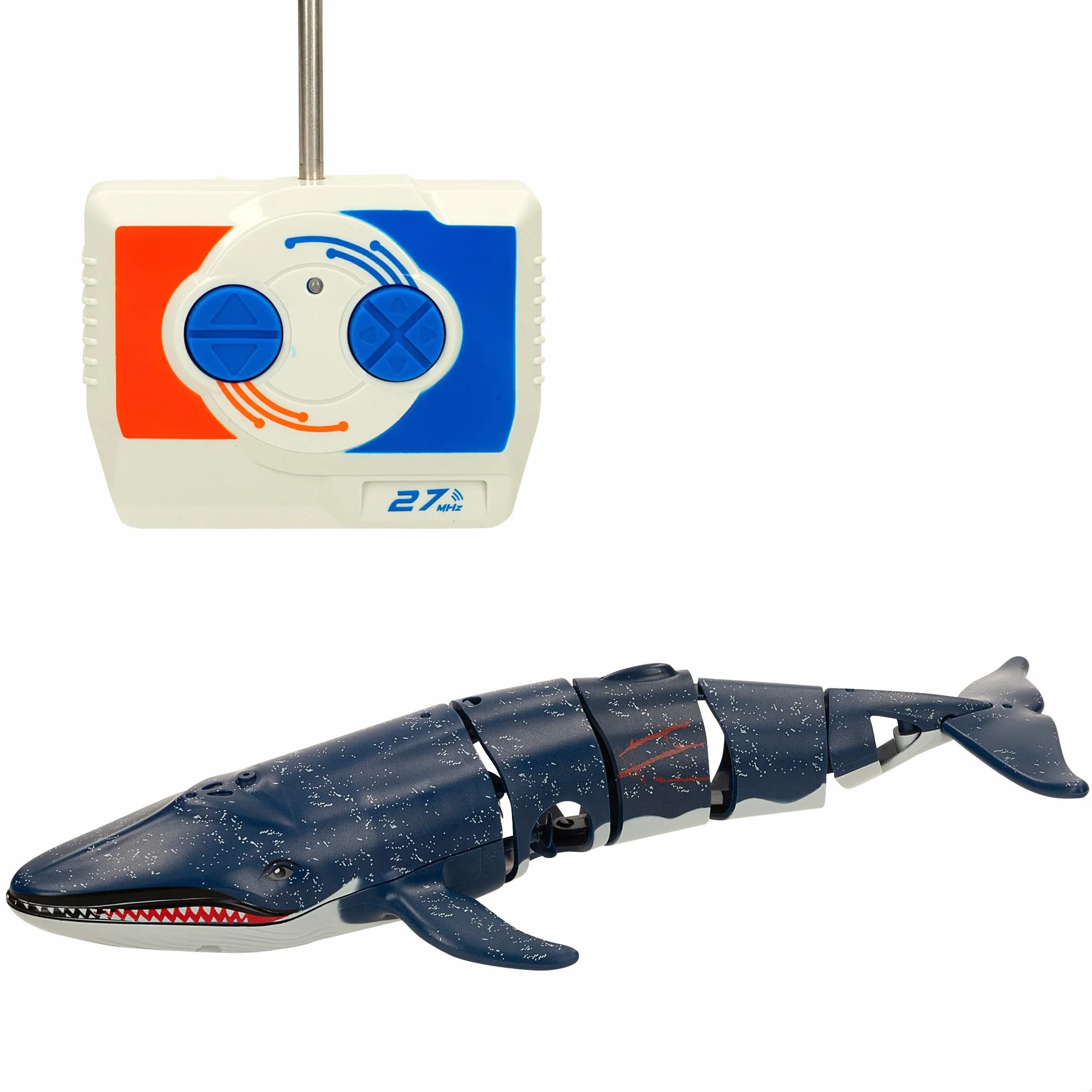 ColorBaby 47671 Racing Boat Ballena teledirigida, 20x9x3,5 cm, Mando Control Remoto, 6 direcciones, Frecuencia 27 MHz, Alcance 5-6 m, Juguetes radiocontrol, Animales de Juguete realistas, +4 años