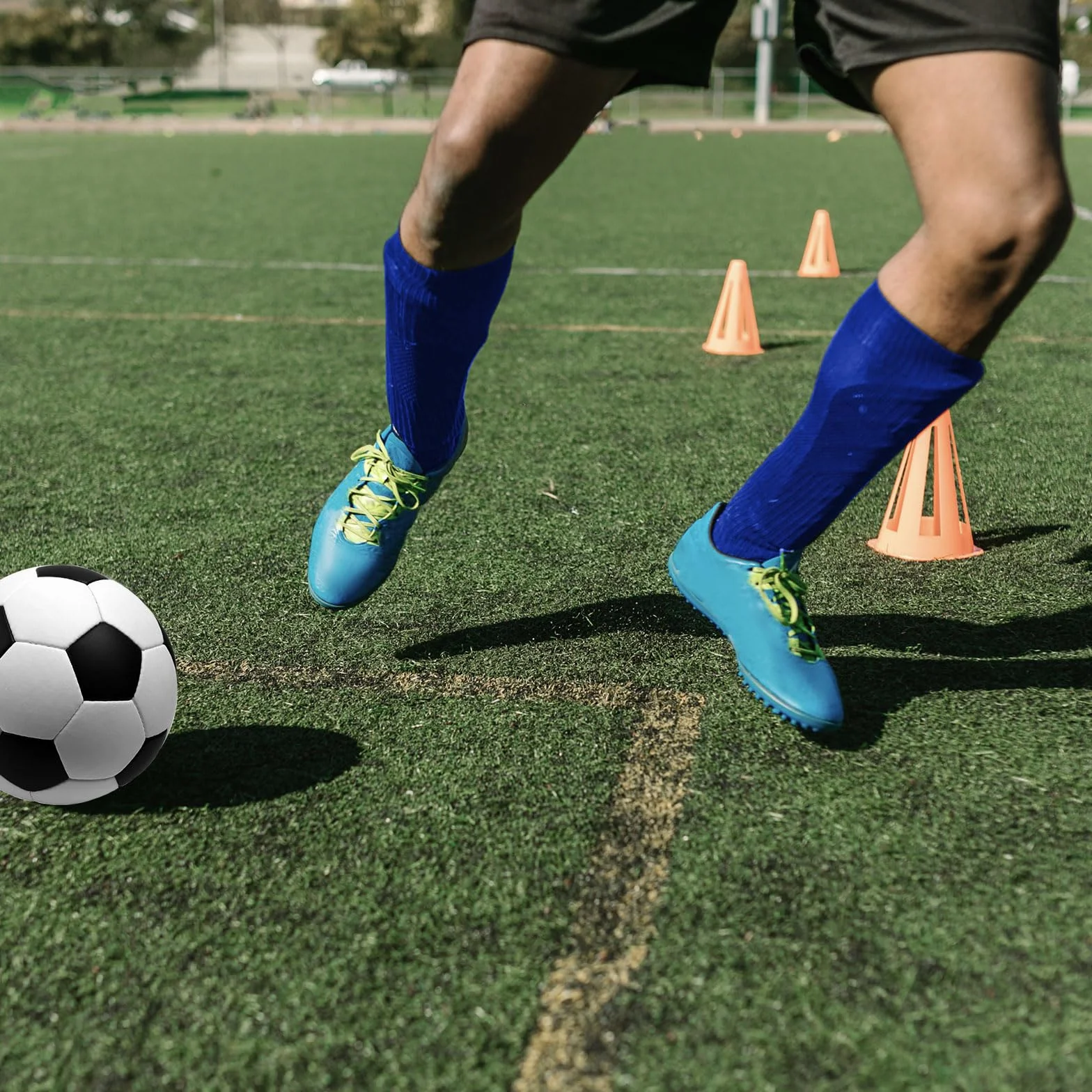 Calcetines de Fútbol para Niños con Espinilleras, Talla Única (Azul)
