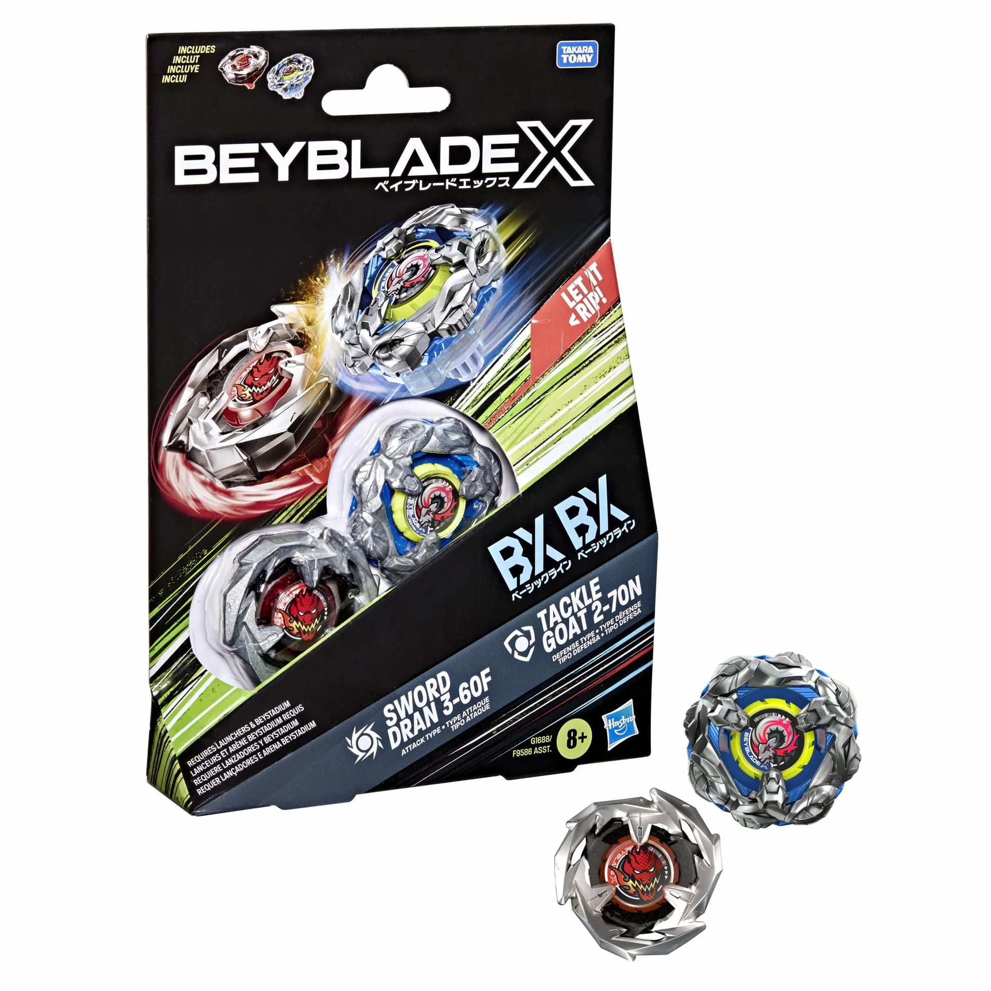 Beyblade X Tackle Goat 2-70N & Sword Dran 3-60F, Pack Doble
