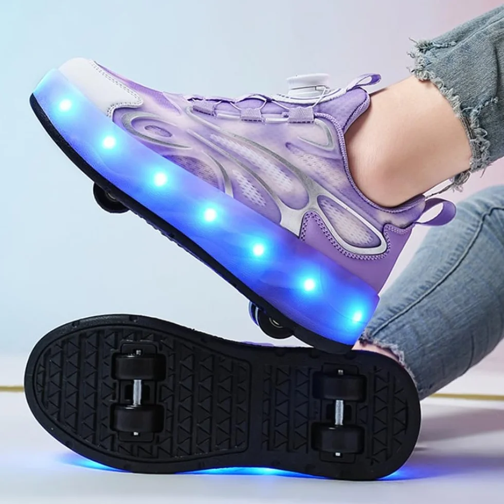 Zapatos con Ruedas para Niñas Niños, Patines Retirables 4 Ruedas Brillan en la Noche