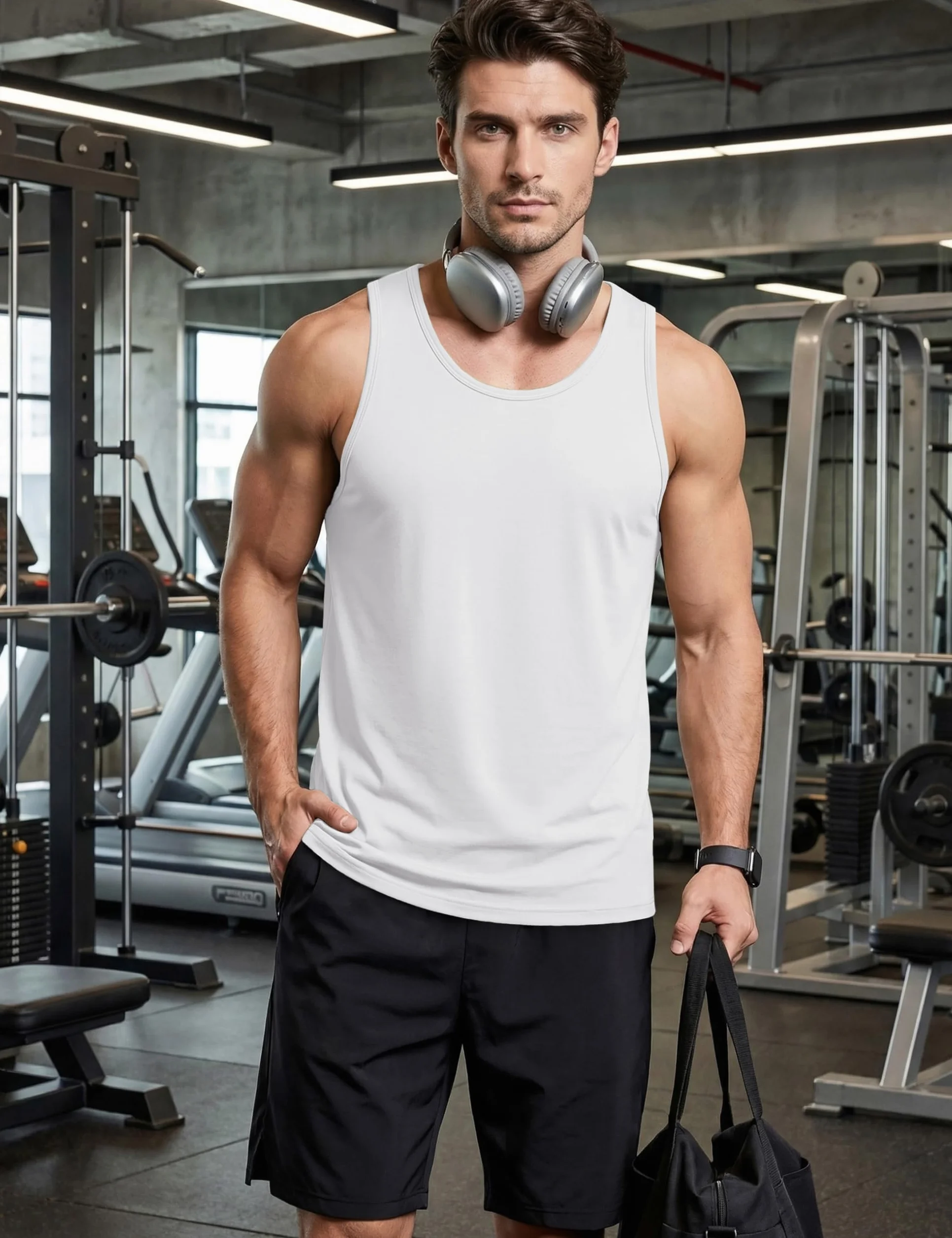 Camiseta de tirantes para hombre de algodón sin mangas deportiva fitness gimnasio