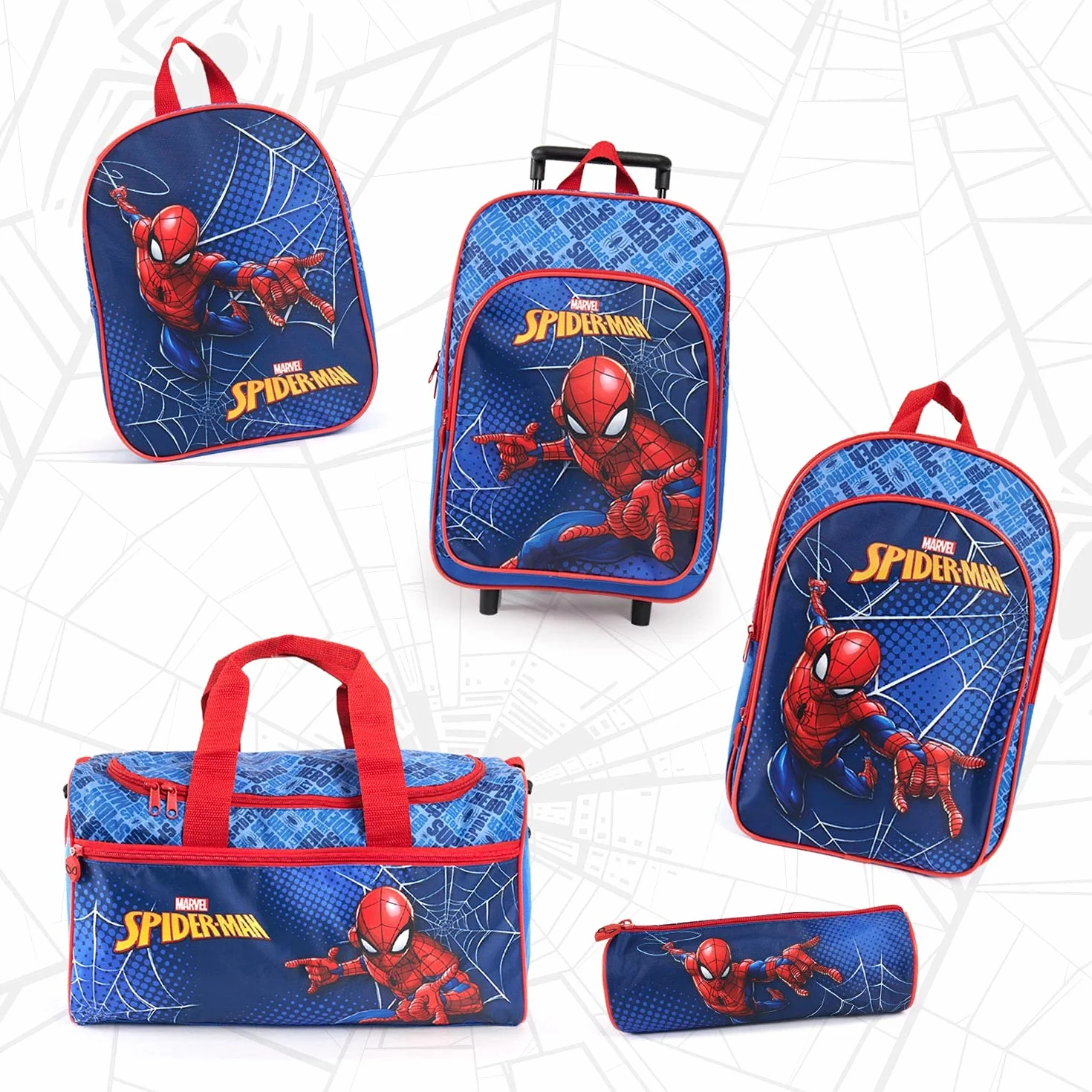 PERLETTI Bolsa Deporte Infantil Spiderman Bandolera Mochila Gimnasio Niños Marvel Spider Man Azul Rojo 35x22.5x15