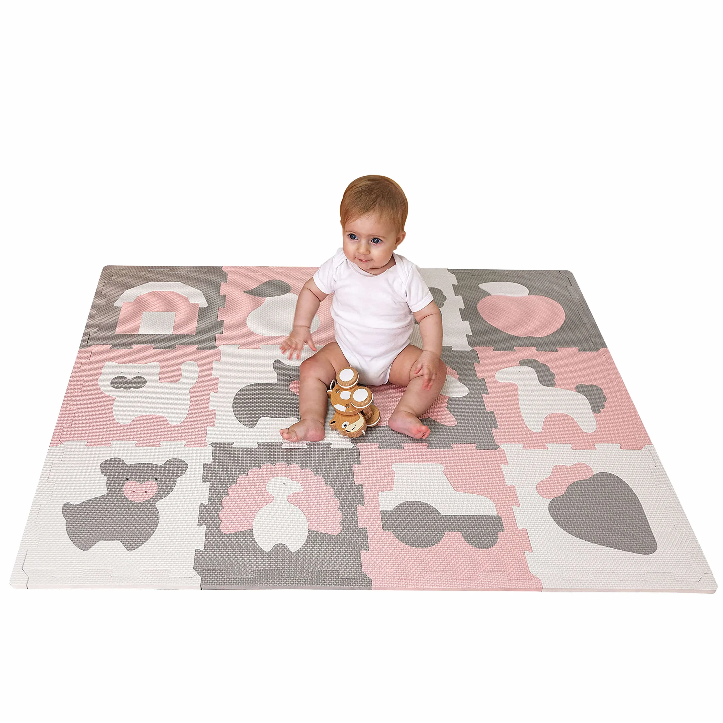 Hakuna Matte Alfombra Puzzle Infantil para Niños | 12 Piezas Espuma EVA con Tema de Granja | 20% + Gruesa y Suave para Gatear y Aprender |100% Segura, No Toxica, sin Olor