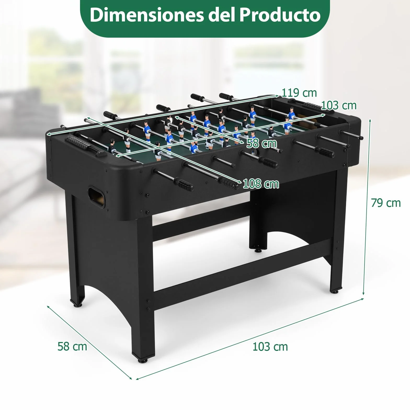 COSTWAY Mesa de Futbolín, Mesa de Juego de Fútbol con Patas, 22 Jugadores, 2 Pelotas y Marcadores Deslizantes, Set de Fútbol Arcade para Niños y Adultos, Salas de Juegos