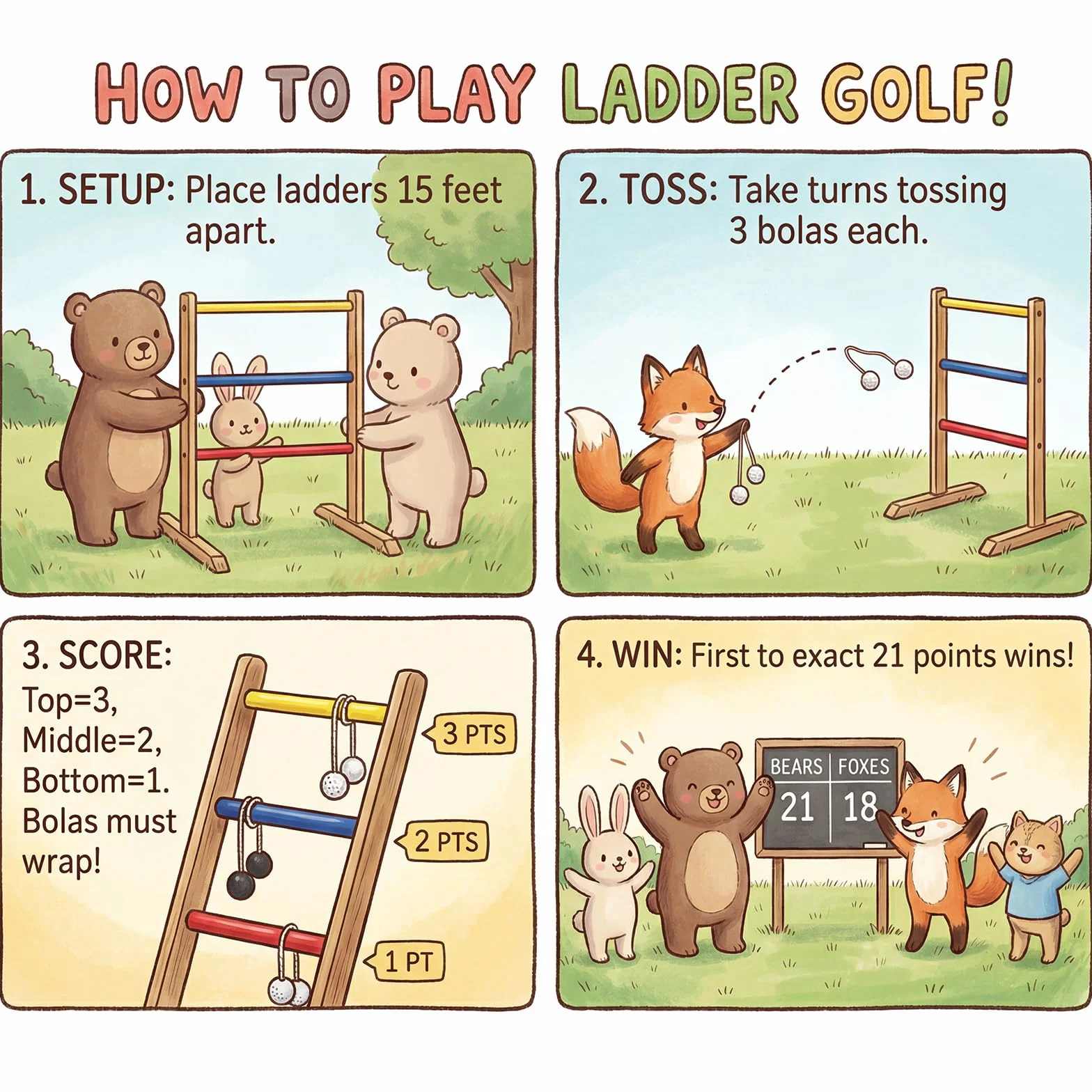 WOODENFUN Juego de escalera de golf de madera para exteriores con 9 bolas y bolsa, juego de interior y lanzamiento para adultos y niños a partir de 3 años, 90 x 62 x 58 cm