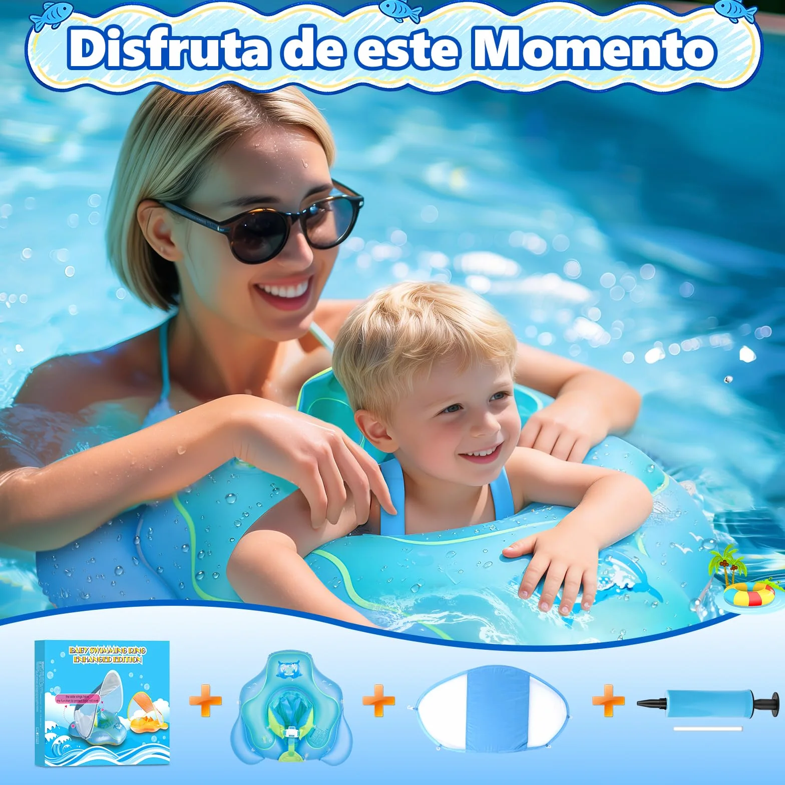 Flotador de Bebé UPF 50+ Boya Piscina Antivuelco Asiento Acuático 6-36 Meses