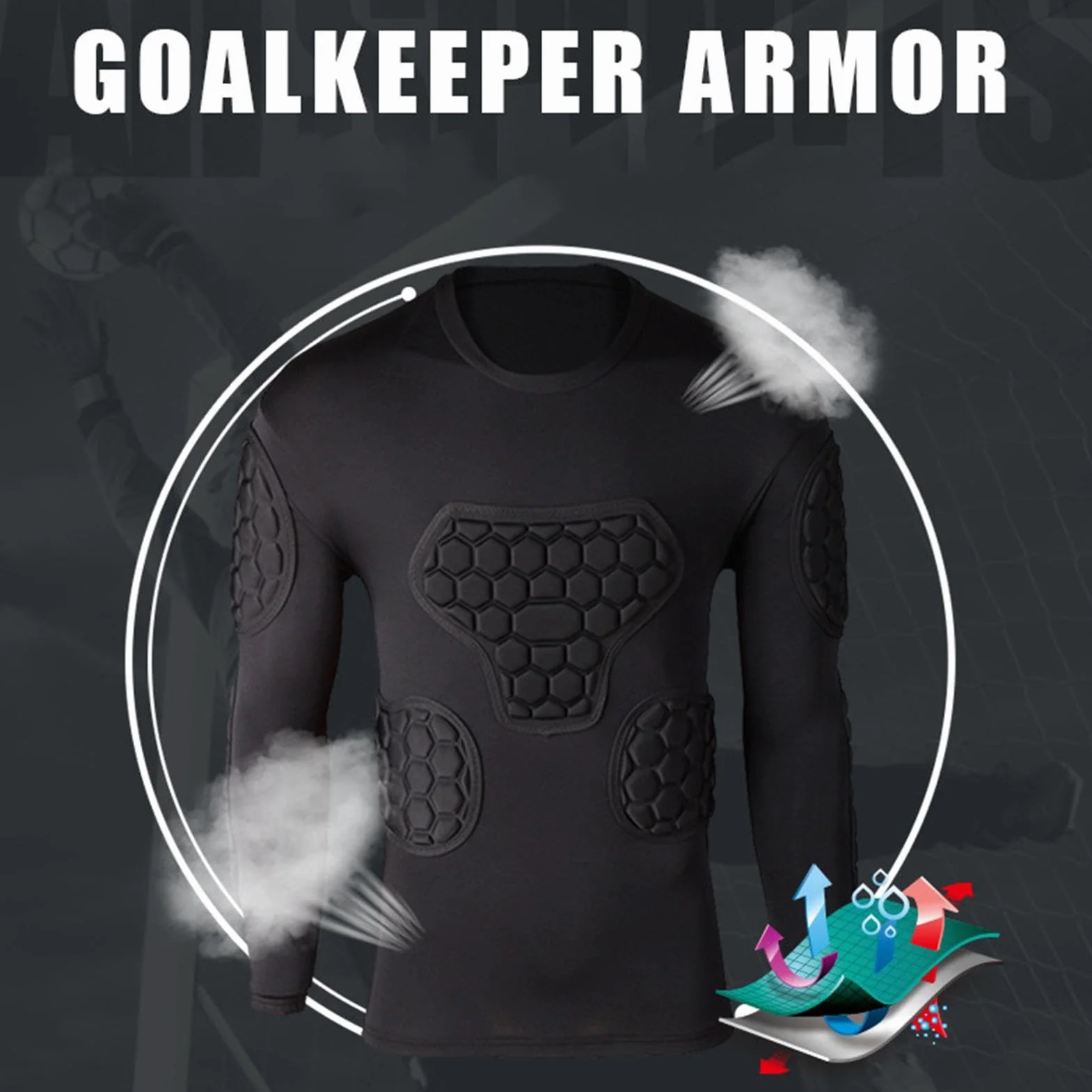Camiseta de Compresión Acolchada de Portero Manga Larga Negra para Fútbol
