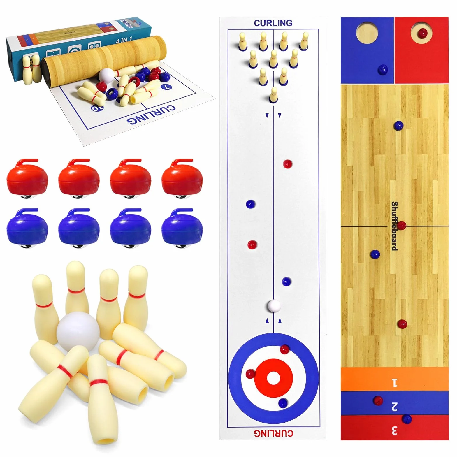 Juego de mesa 4 en 1, juego de mesa de Shuffleboard, juego de bowling curling cornhole juego interactivo ideal para la escuela, el hogar, la oficina, la fiesta