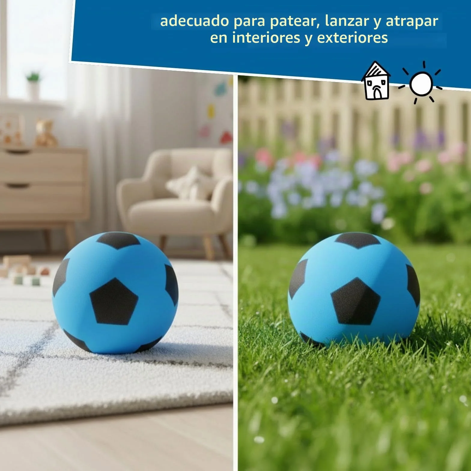 alldoro 63105 Balón de Espuma, con diseño de fútbol, para niños a Partir de 18 Meses, para Interior y Exterior, Azul, 20 cm, 153 g