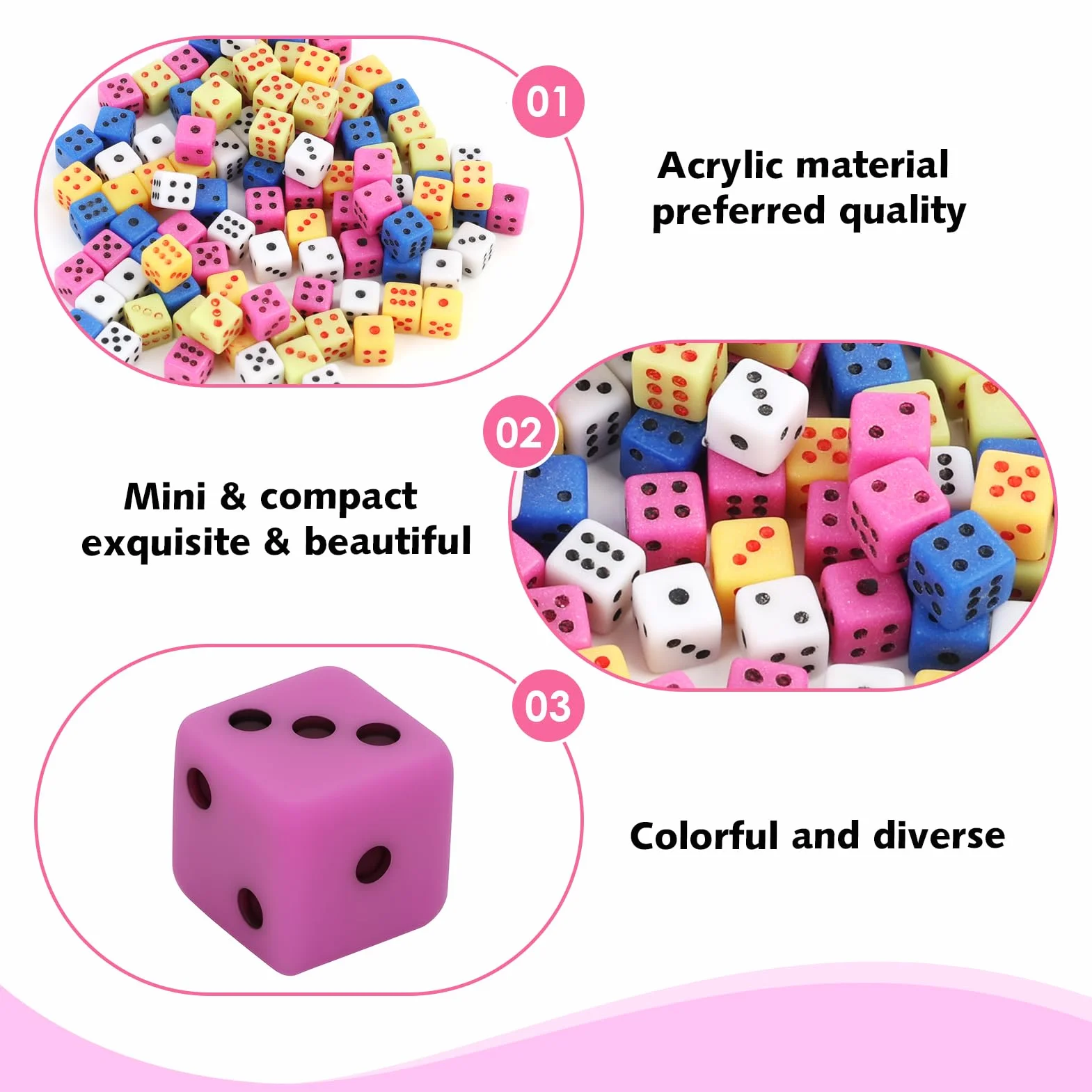 Set de 100 Mini Dados D6 de 5mm, Dados Cuadrados Surtidos para Juegos de Mesa, Actividades Educativas de Matemáticas, Fiestas Temáticas de Casino y Recuerdos - Multicolor