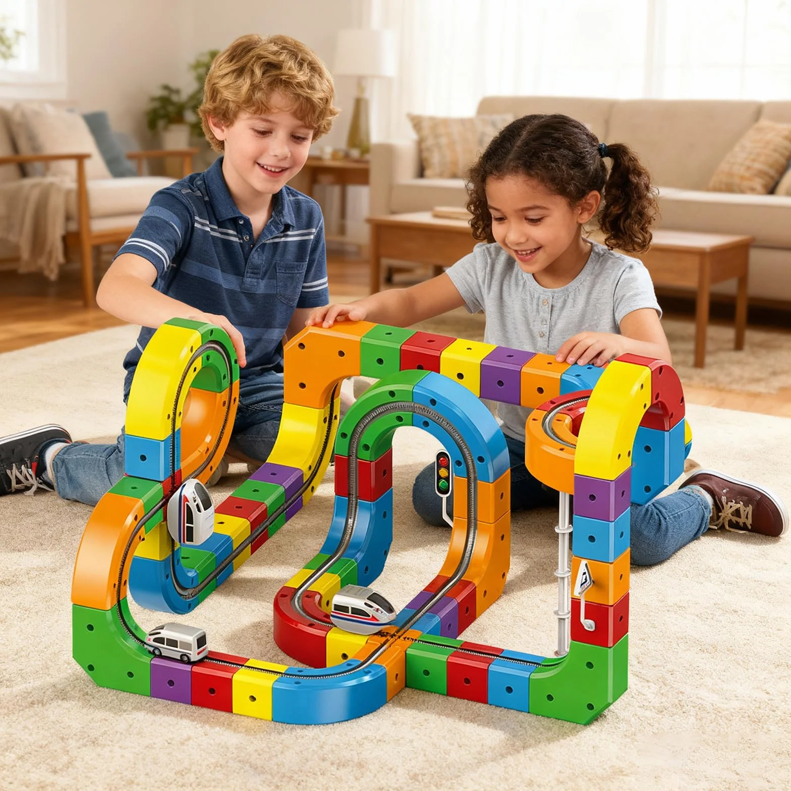 Clickrail Electric Train Set, DIY Cube Track, Cubix 3D Tren Magnetico Juguete con Gravedad Defying, Klickrail Block Bloques Mágicos y Tren Motorizado, Trens Eléctrico Regalo para Niños (123 Piezas)