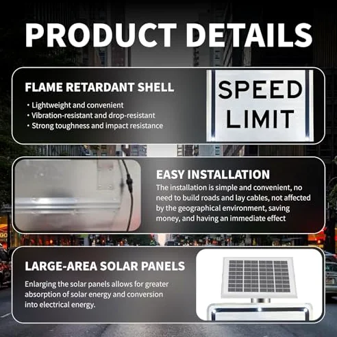 Señal de límite de velocidad LED solar de 18 x 24 pulgadas, advertencia de tráfico de alta visibilidad, impermeable IP65, aluminio duradero, fácil montaje para uso en exteriores, seguridad vial