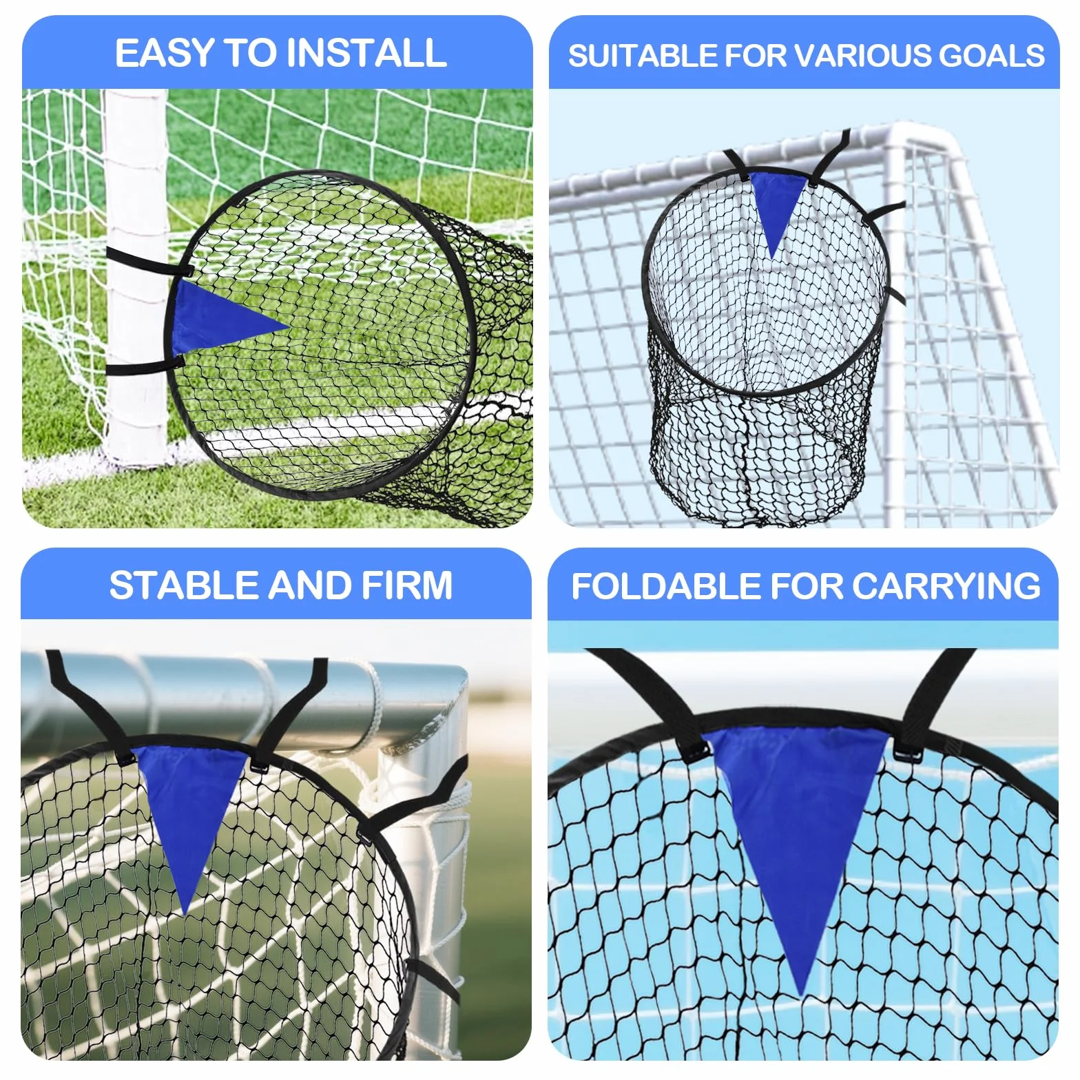 Zequech 2-Piece Soccer Goal Training Net with Black Target Point, Adjustable Rope Strap for Corner Kicks, Free Kicks & Wide Shots