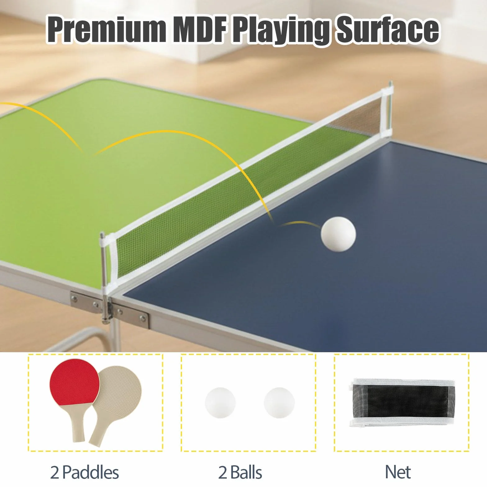 LIFEZEAL Mini Mesa de Ping Pong Plegable, 120x76 cm, Altura Ajustable 3 Niveles, Juego Completo con Raquetas y Pelotas