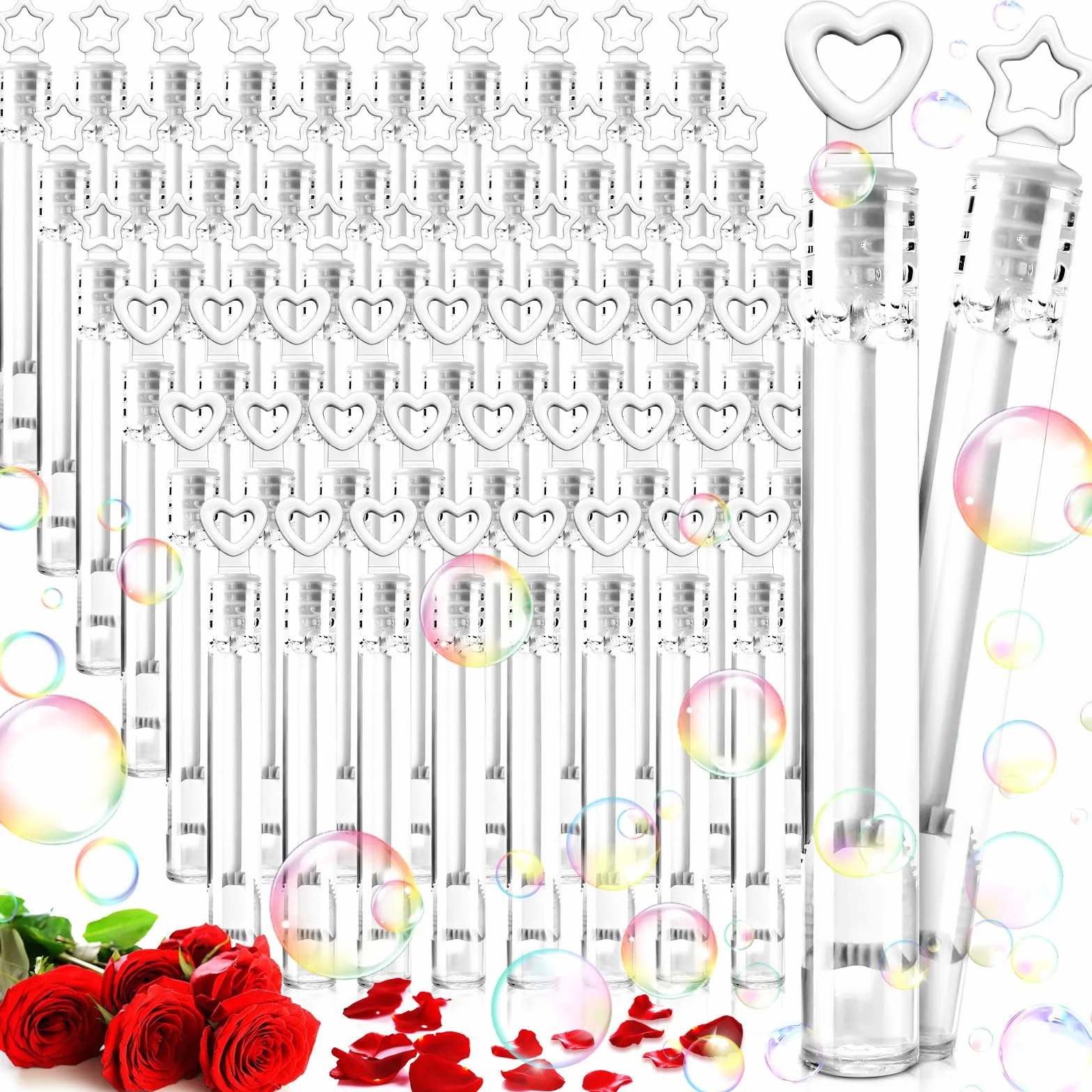 60 Pompas de Jabón para Bodas Burbuja, Pompas de Jabon Boda Blanco, Pomperos Boda, con Mango en Forma de Corazón y Estrella para Bodas, Bautizos, Cumpleaños, San Valentín