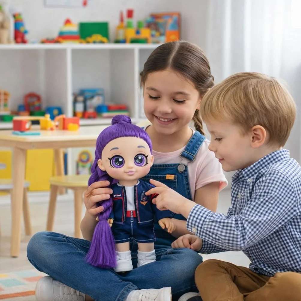 Muñeca de dibujos animados cantando de 26 cm con ojos 5D, muñeca de personaje de moda con compañero tigre azul, para fans de muñecas, regalos de cumpleaños
