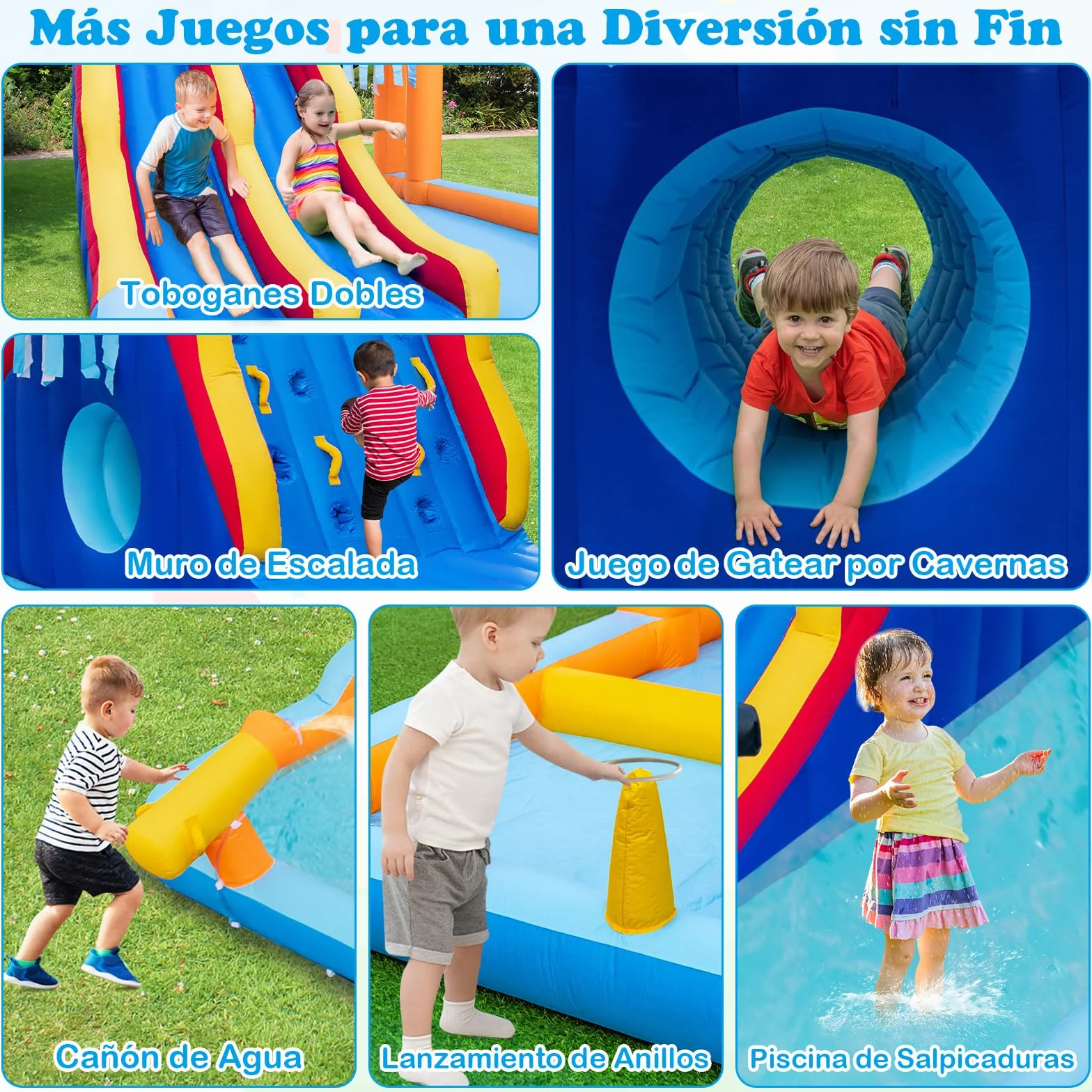 COSTWAY Castillo Hinchable Acuatico, 4 en 1 Castillo Hinchable para Niños 3-10 Años con 3 Niños, 693 x 295 x 263 cm, Seco y Agua, Insuflavel Crianças Interior Exterior