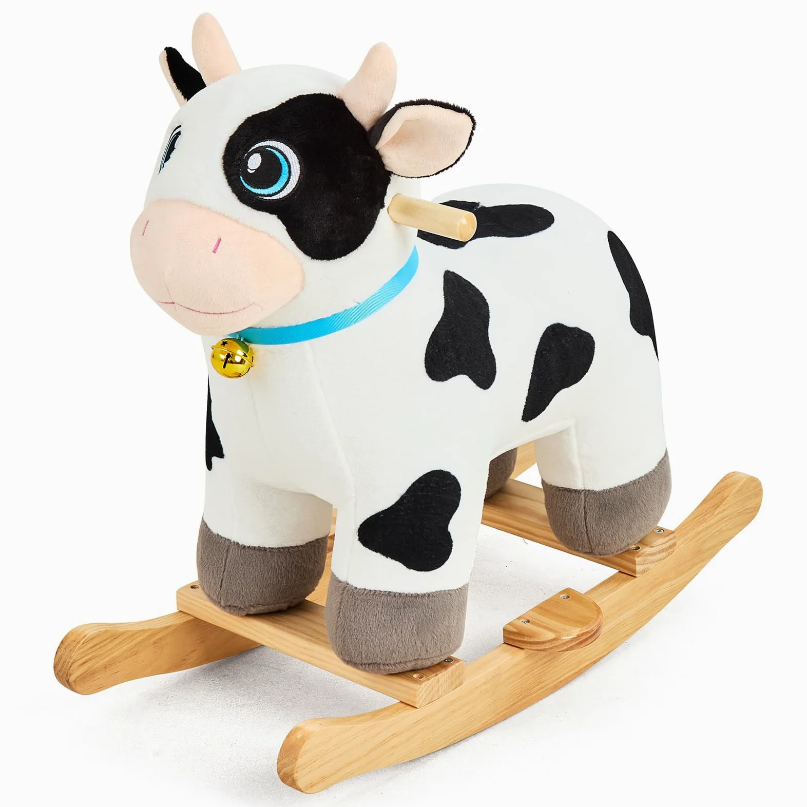 FUNLIO Caballo balancín Vaca para 1-3 años, Adorable para bebé con Cabeza Suave, Ojos Brillantes y Campana Sonora, Modelo de Peluche fácil de Montar, Certificado CPC