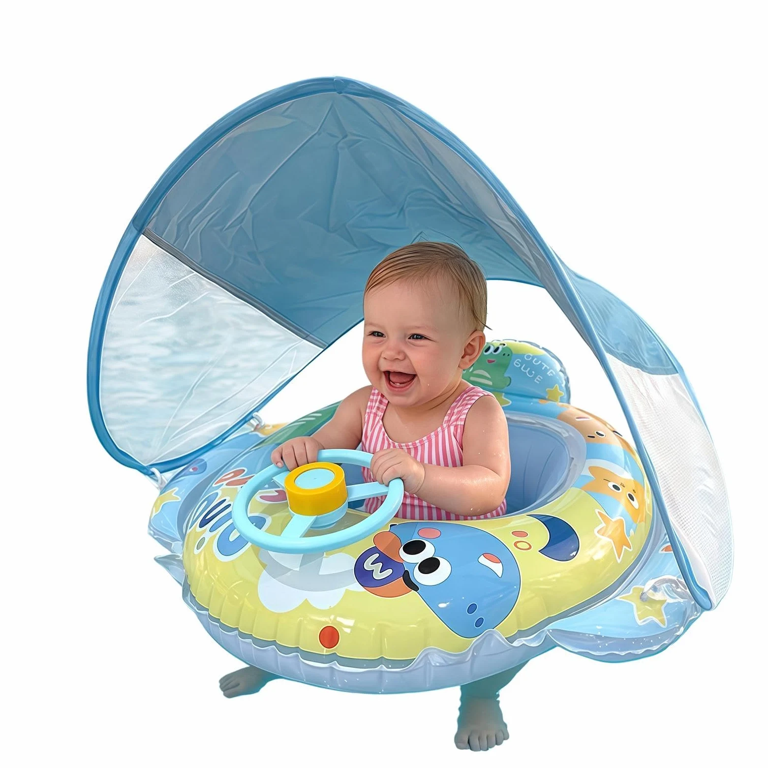 Flotador Infantil de Piscina con toldo Volante de Dinosaurio Inflable | Lindo para Natación con Toldo Para playa vacaciones parque acuático lago río viaje accesorio fotográfico