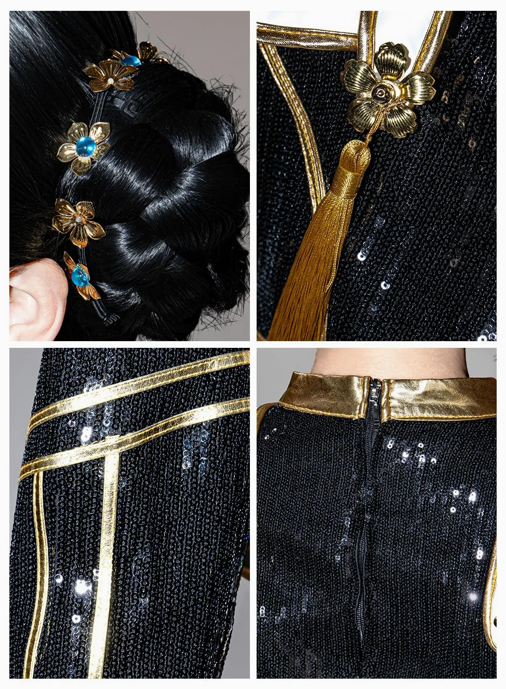 OSIAS Mujeres Zoey Cosplay Costume Traje Escénico Dorado Negro Con Diseño de Lentejuelas
