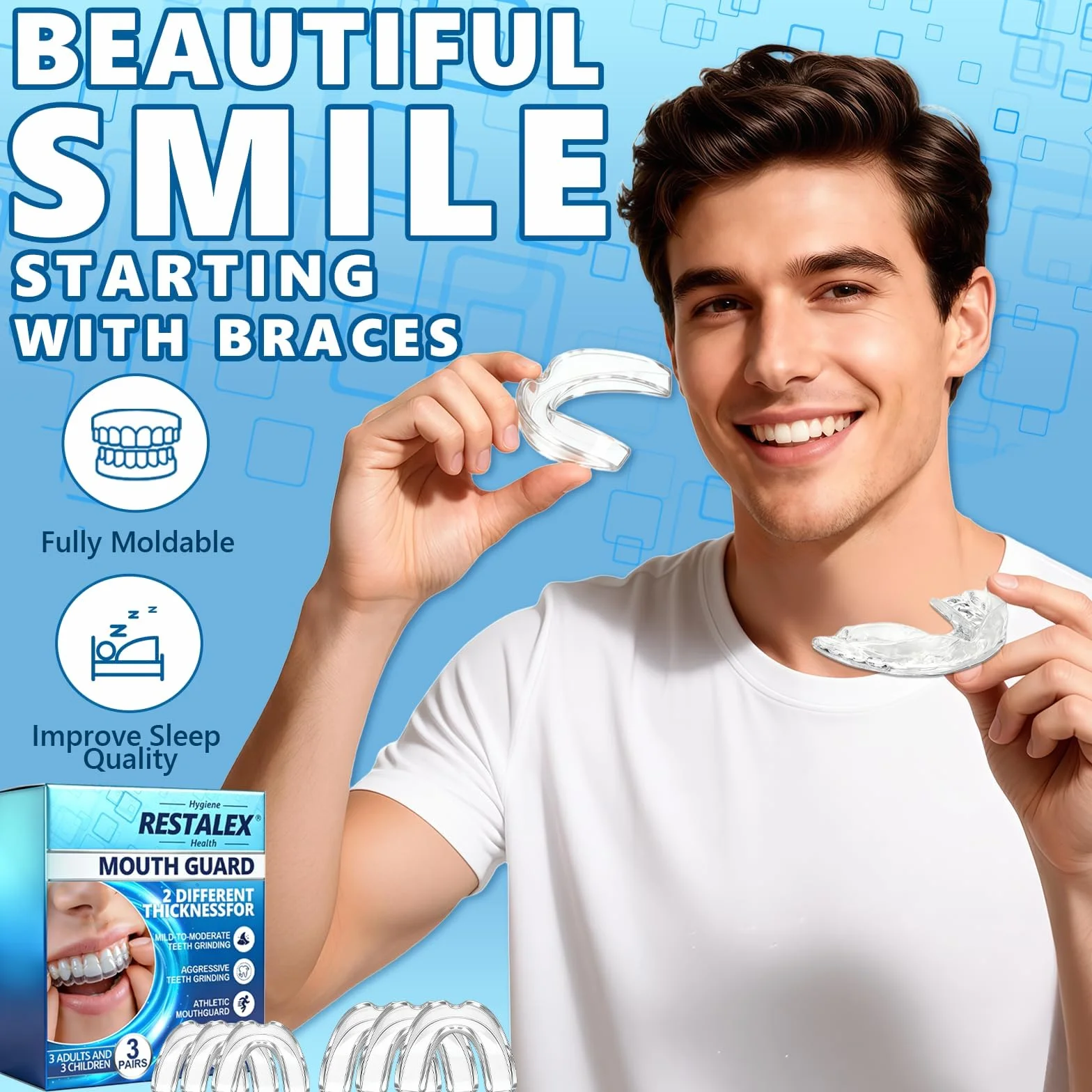 Protector Bucal Para Dormir Bruxismo, Férulas Descarga 2 Tamaños, Kit Dental Reutilizable
