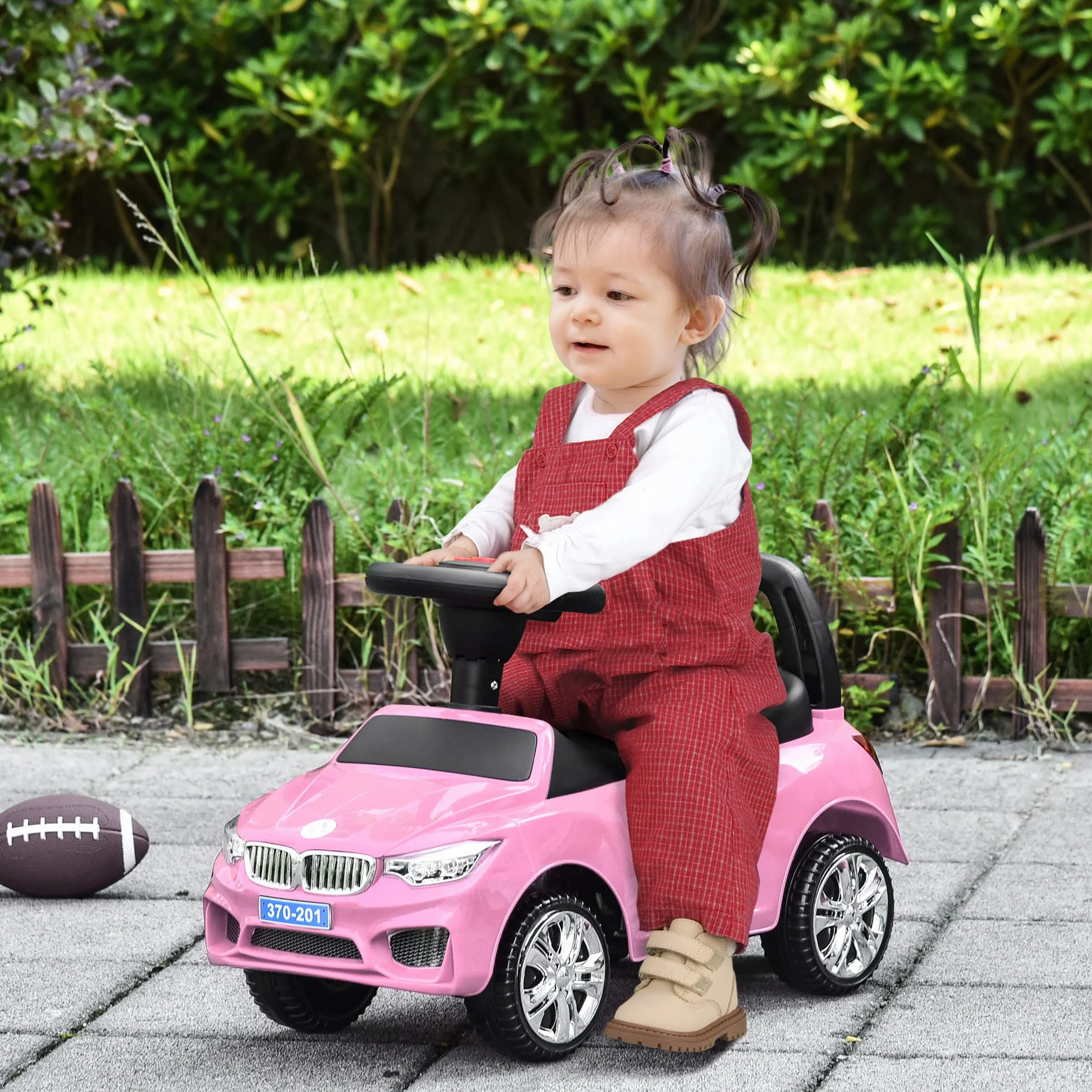 HOMCOM Coche Correpasillos para Niños de 18-36 Meses Andador Correpasillos con Faros Música Bocina Volante Espacio de Almacenaje y Asa para Empujar 63,5x28x36 cm Rosa
